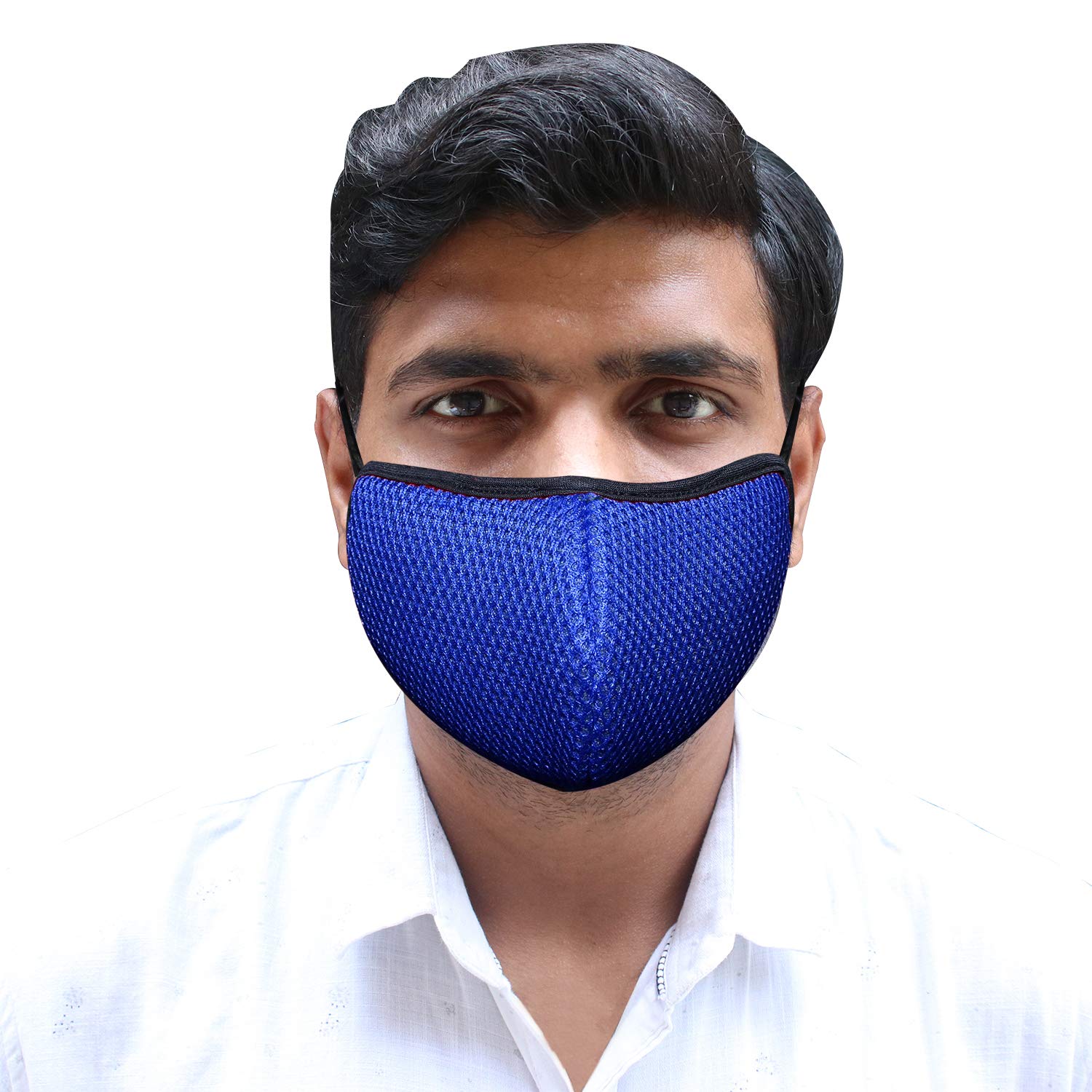 ORILEY ORSM35 Air Mesh 4-Layer Face Mask with Adjustable Headband - Breathable, Washable & Reusable Nose Mouth Protection Cover for Men & Women (Dark Blue, 1 Piece) - Perfect for Daily Commute, Travel, Work & Outdoor Activities