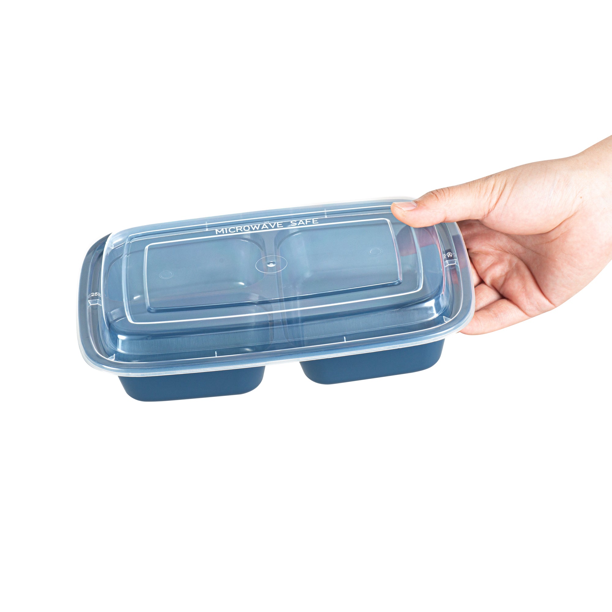 Asporto 26 oz 3-Compartment Plastic Food Storage Containers with Clear Lids - Microwave Safe, BPA Free (8.75