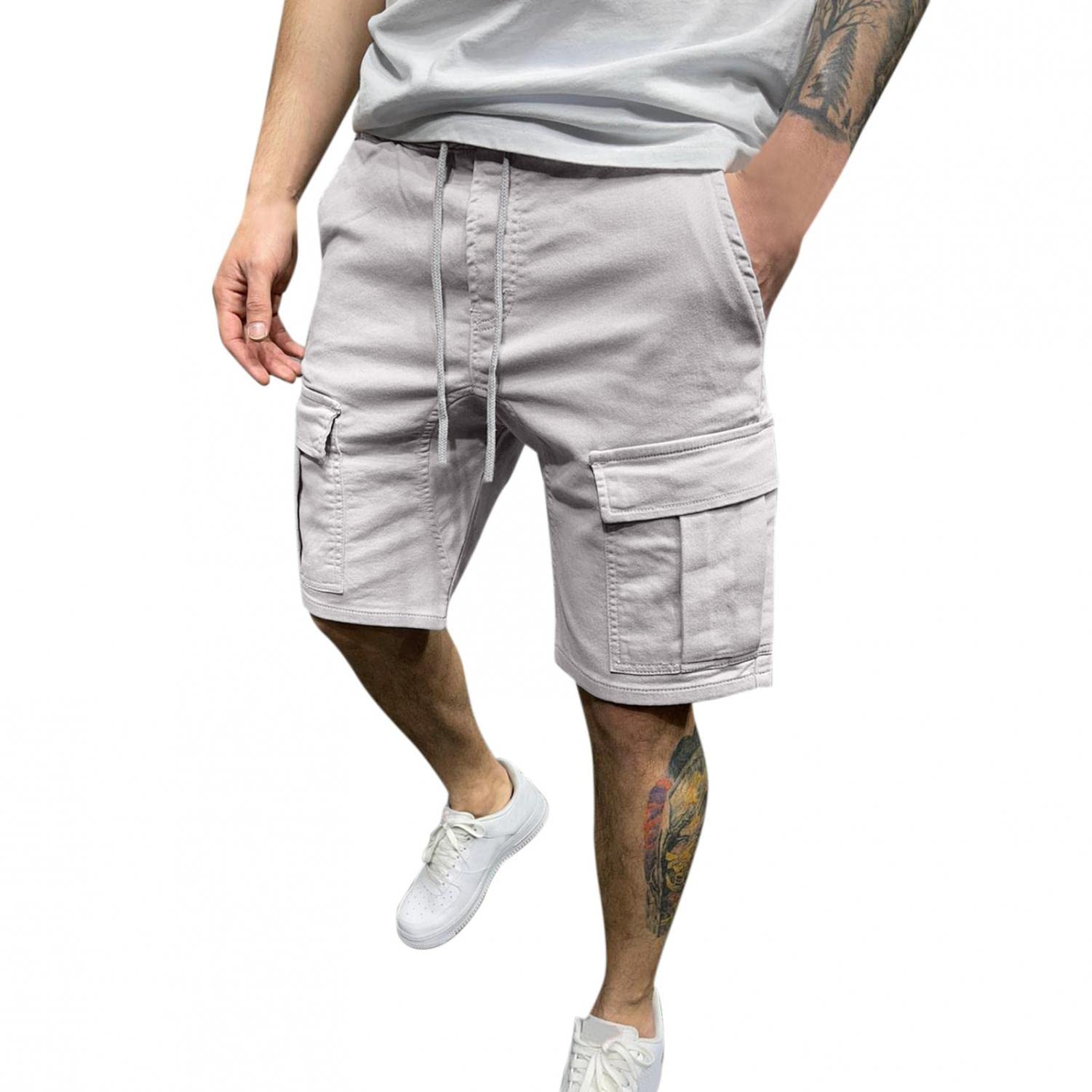 Men's Cargo Shorts with Drawstring & Multi-Pockets - Lightweight Jogger Workout Shorts for Summer, Outdoor Sports & Casual Wear