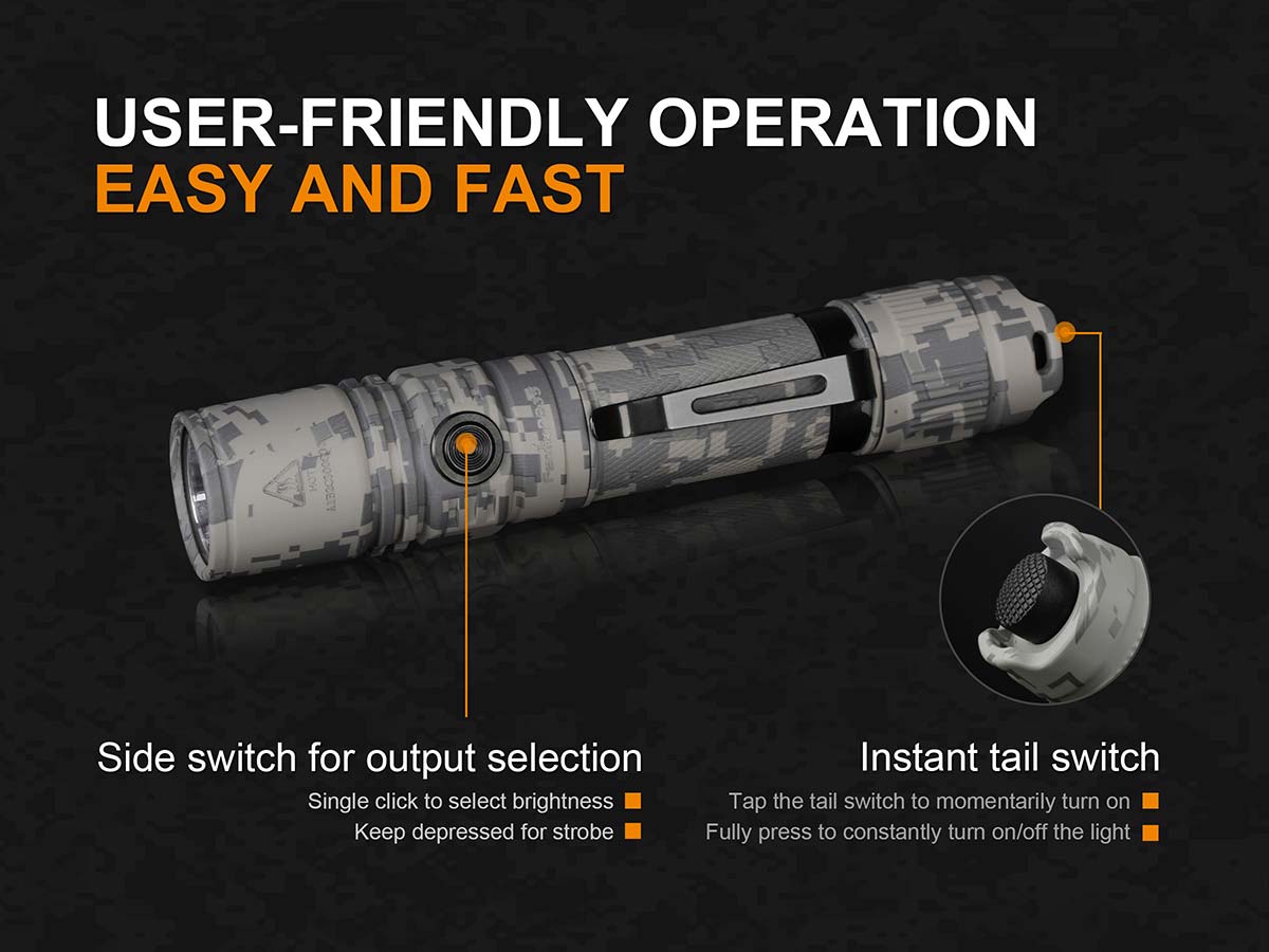 Fenix PD35 V2.0 Digital Camo Tactical Flashlight - 1000 Lumens, Rechargeable, IP68 Waterproof - Perfect for Camping, Hiking & Emergency Use (Discontinued Model)