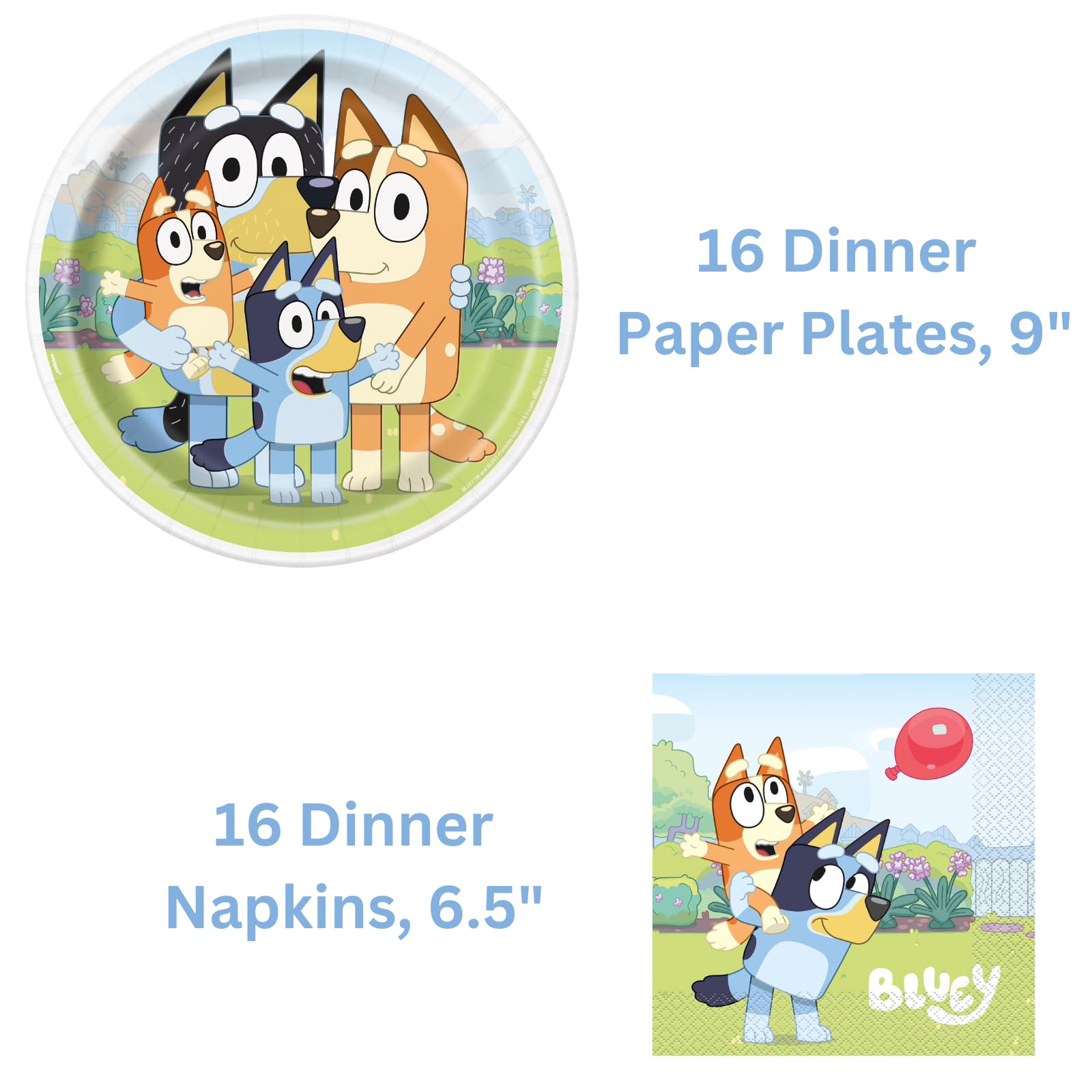 Bluey Birthday Party Supplies Set for 16 Guests - Plates, Napkins, Forks & Stickers - Kids Party Decorations for Bluey Themed Birthday Celebrations