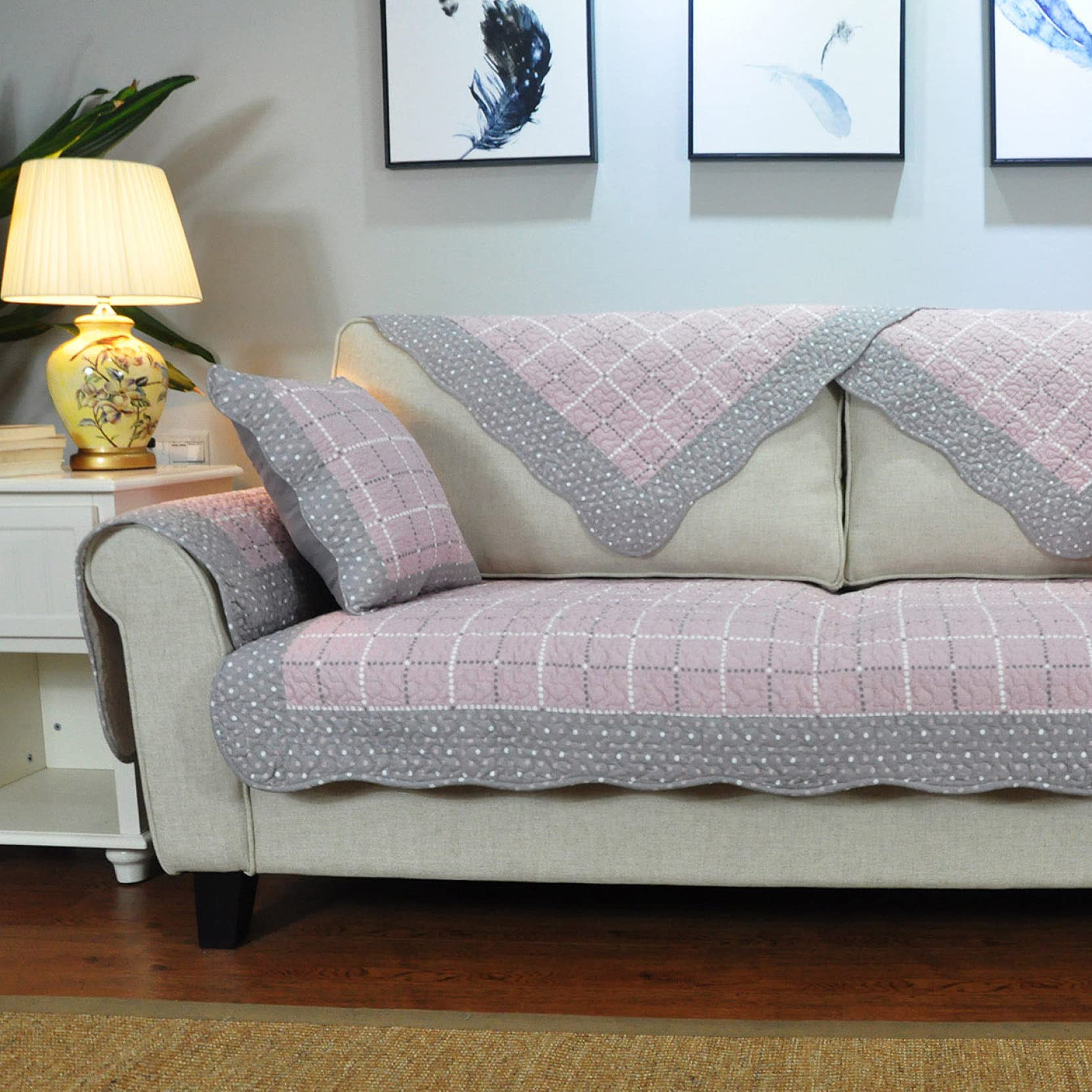 Non-Slip Cotton Sofa Slipcover - U-Shaped Furniture Protector for Couches & Chairs | Skin-Friendly Pet-Friendly Couch Cover for Dogs & Cats | Perfect for Living Room, Family Gatherings & Pet Protection