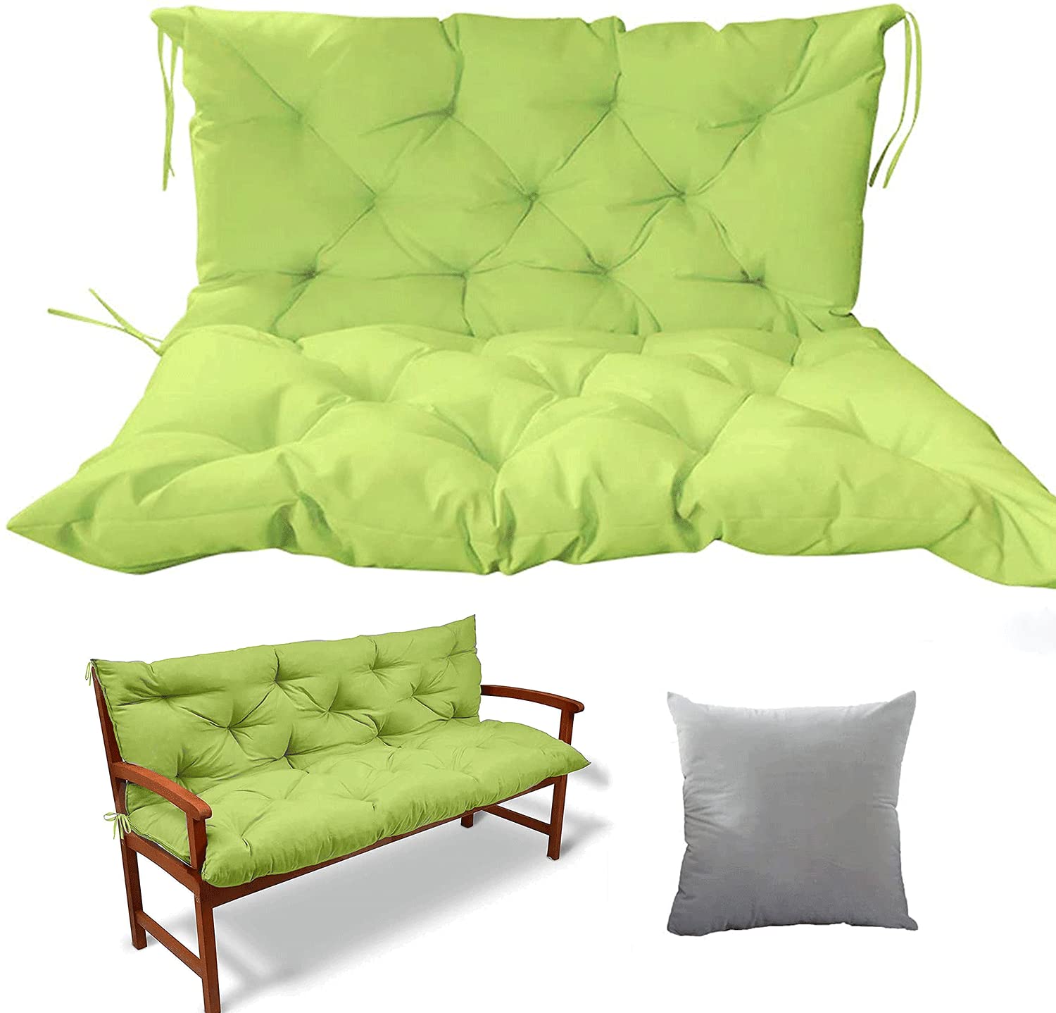 **Outdoor/Indoor Bench Cushion with Backrest – Soft Thick Comfy 2 or 3 Seater Garden Swing Chair Cushion – Replacement Seat Mat with Pillow for Patio, Deck, Porch & Garden Furniture – Perfect for Relaxing & Lounging**