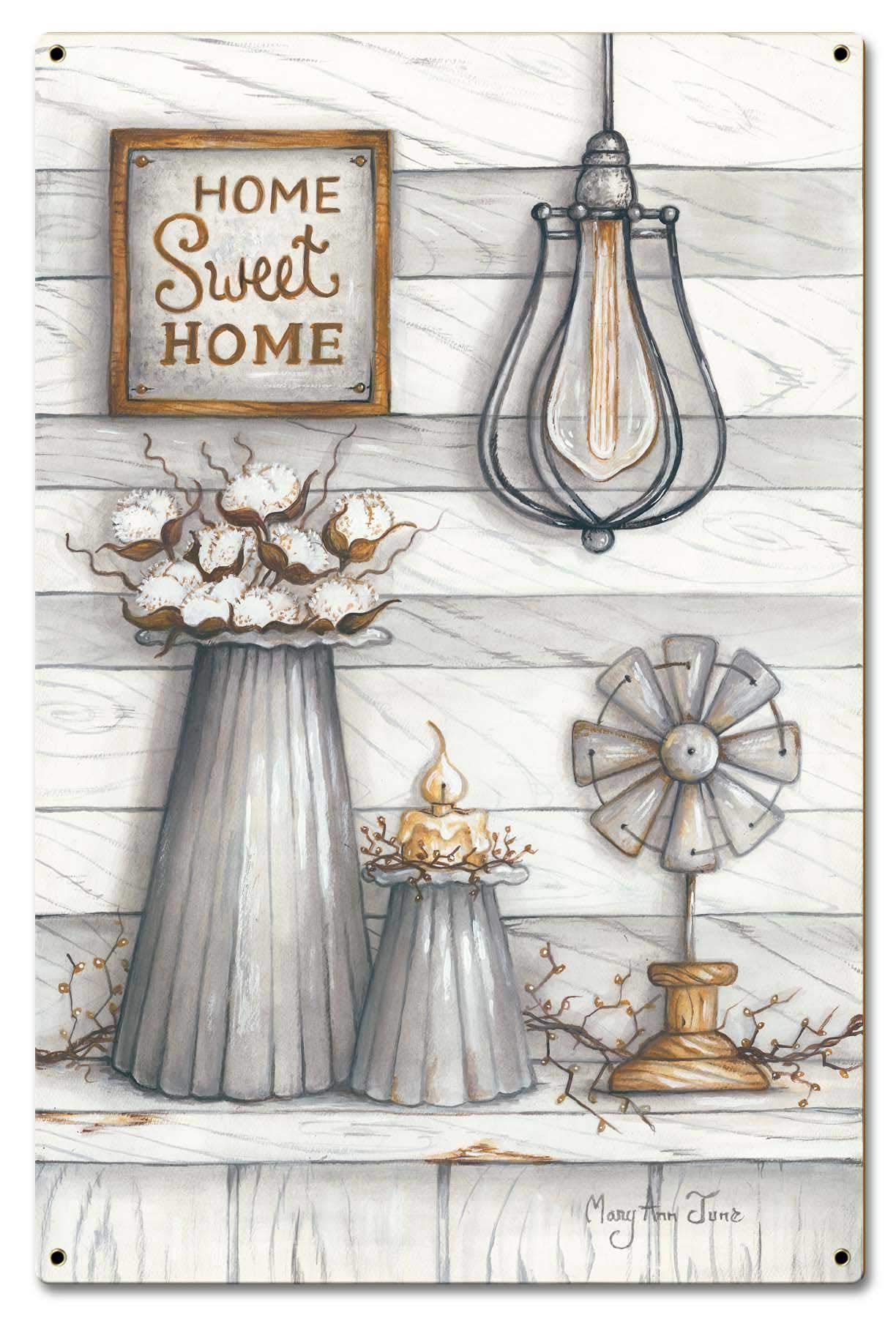 Vintage 'Home Sweet Home' Wall Decor Sign - Made in USA with Heavy Gauge Steel - Perfect for Farmhouse, Rustic & Shabby Chic Home Decor