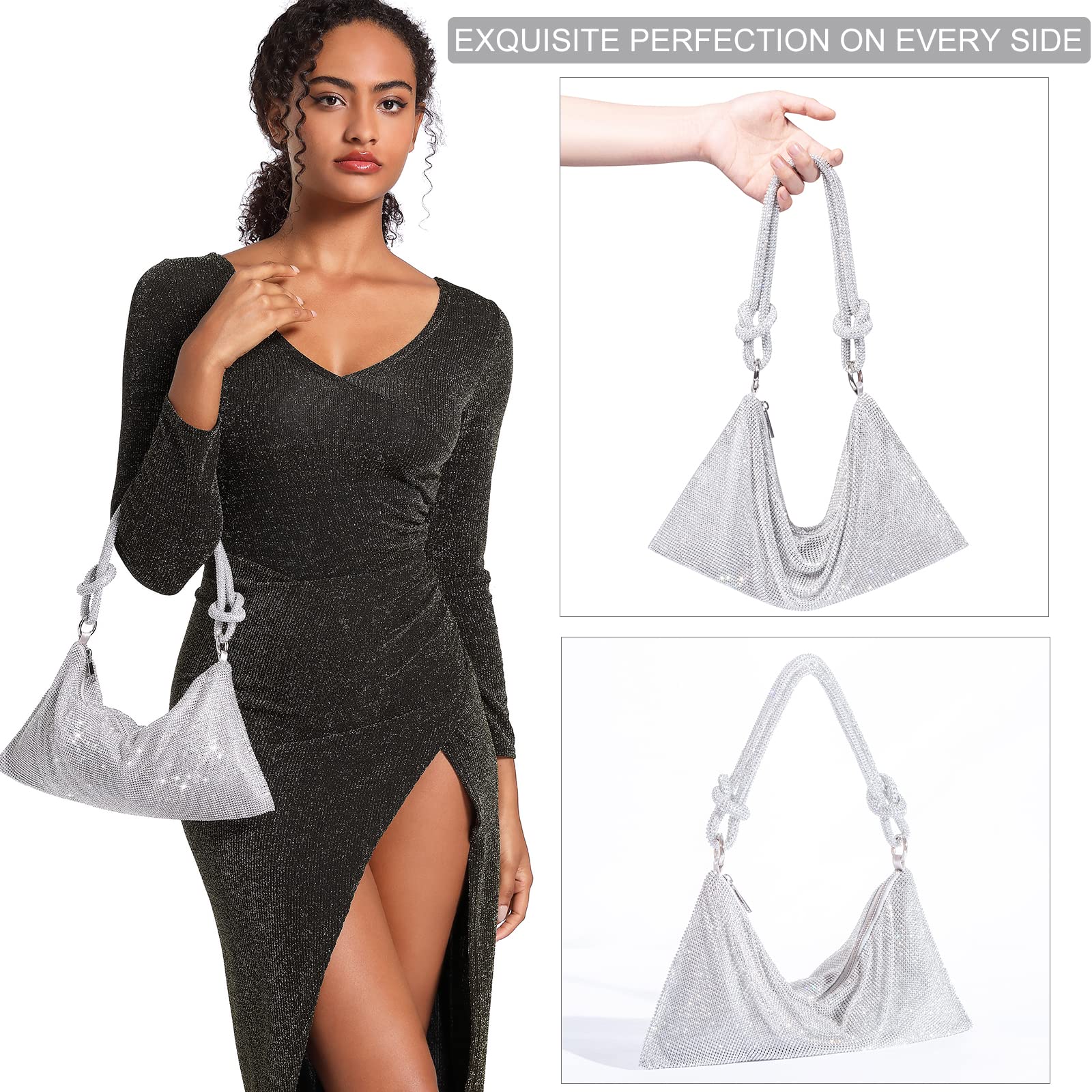 Sparkly Rhinestone Purse for Women - Elegant Silver Diamond Evening Bag, Prom Clutch & Hobo Handbag | Perfect for Parties, Weddings & Special Occasions
