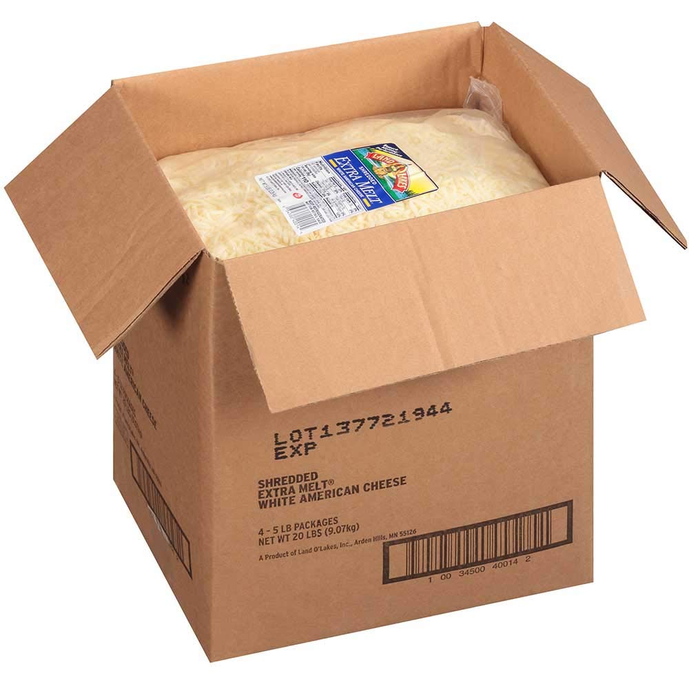 Land O Lakes Extra Melt White Shredded American Cheese - 5 Pound Bulk Pack (4 Bags) - Perfect for Nachos, Burgers, Sandwiches & Melting Recipes