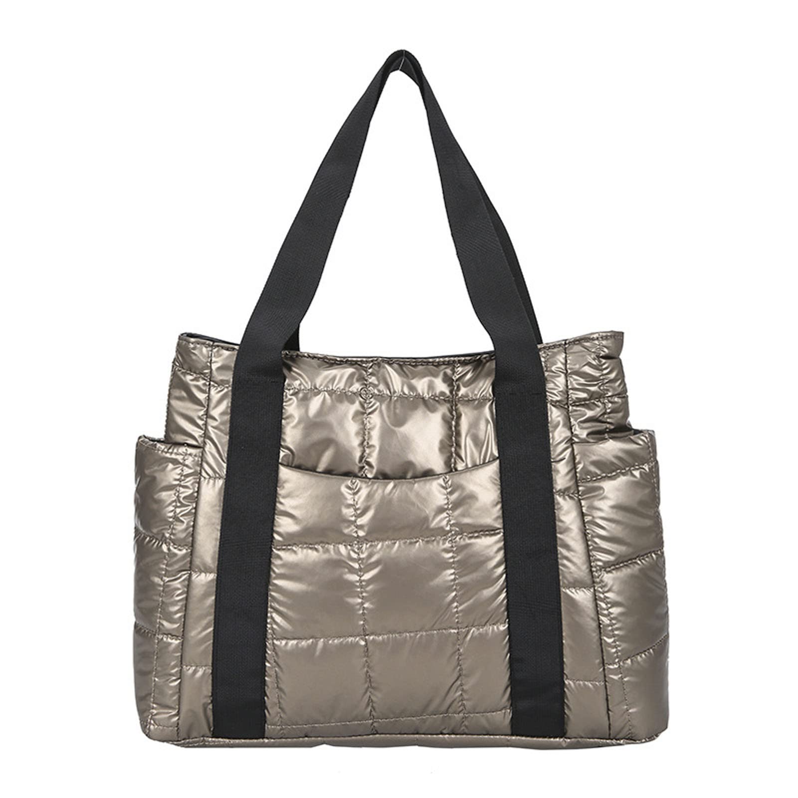 SKNG Women's Mesh Shoulder Bag - Fashionable Quilted Lattice Handbag, Solid Color Nylon Crossbody Purse with Large Capacity (Gold) | Perfect for Shopping, Travel & Everyday Use