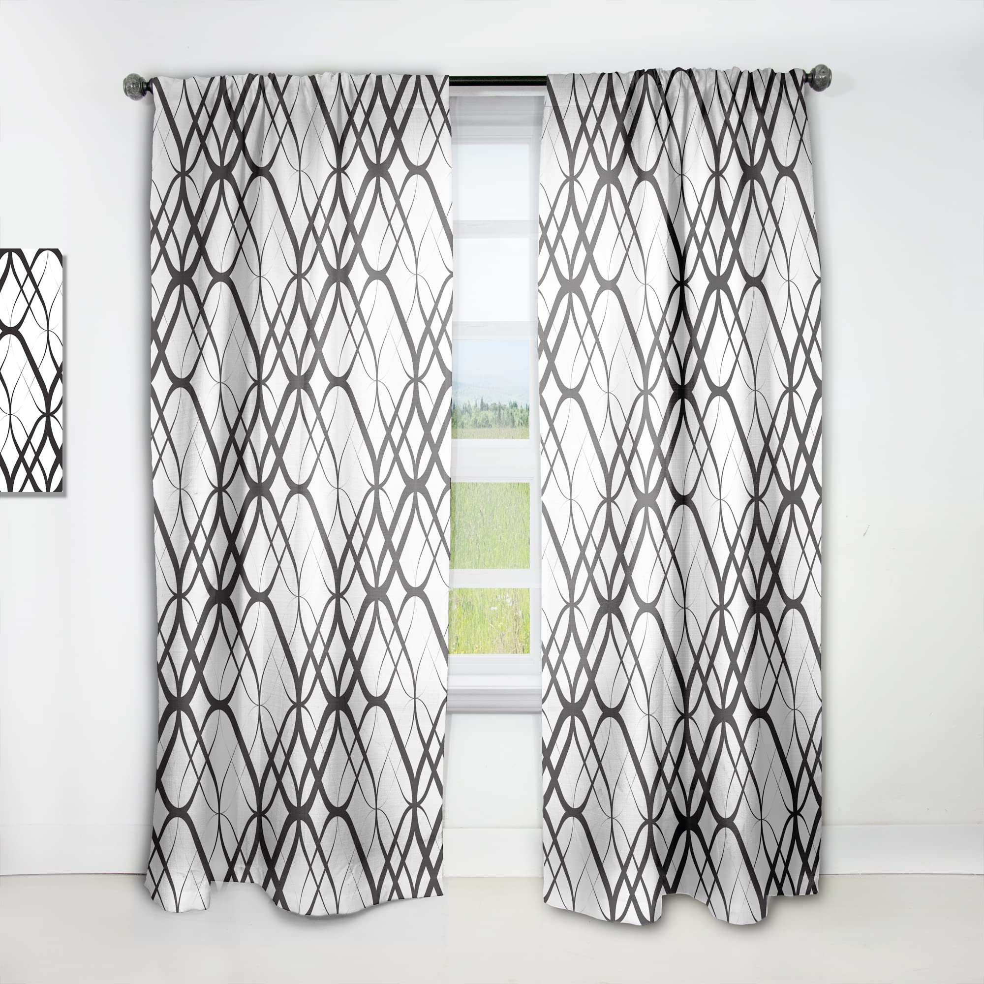 Monochrome Geometric Pattern III Thermal Insulated Curtains - 52x90 Inch Single Panel for Bedroom & Living Room - Blackout Drapes for Home Decor, Noise Reduction & Energy Efficiency