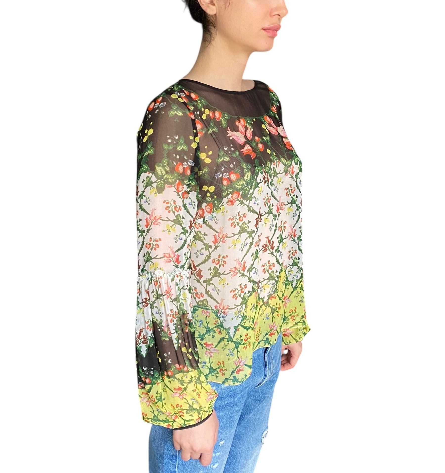 Erdem Sheer Floral Silk Blouse - Women's Size US 8 | Elegant Floral Print Silk Top for Party, Wedding & Special Occasions
