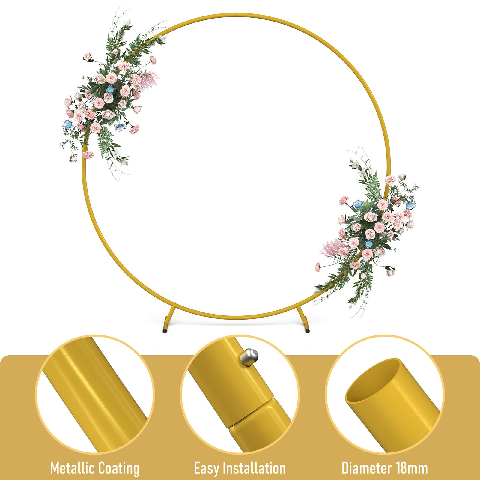 Gold 6.6FT Round Balloon Arch Stand - Metal Circle Backdrop Stand for Wedding Decorations, Birthday Parties, Baby Showers & Anniversary Events - Perfect for Indoor/Outdoor Celebrations & Photo Backdrops