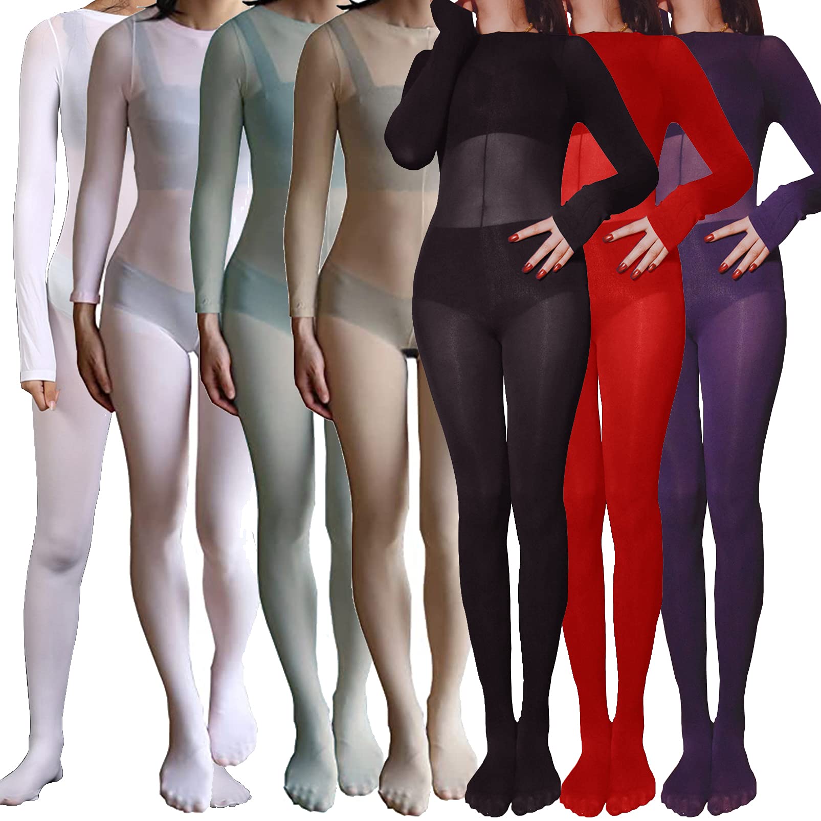 Sexy Women's Velvet Bodystocking - Sheer One Piece Long Sleeve Bodysuit with See Through Design for Lingerie, Nightwear & Romantic Occasions