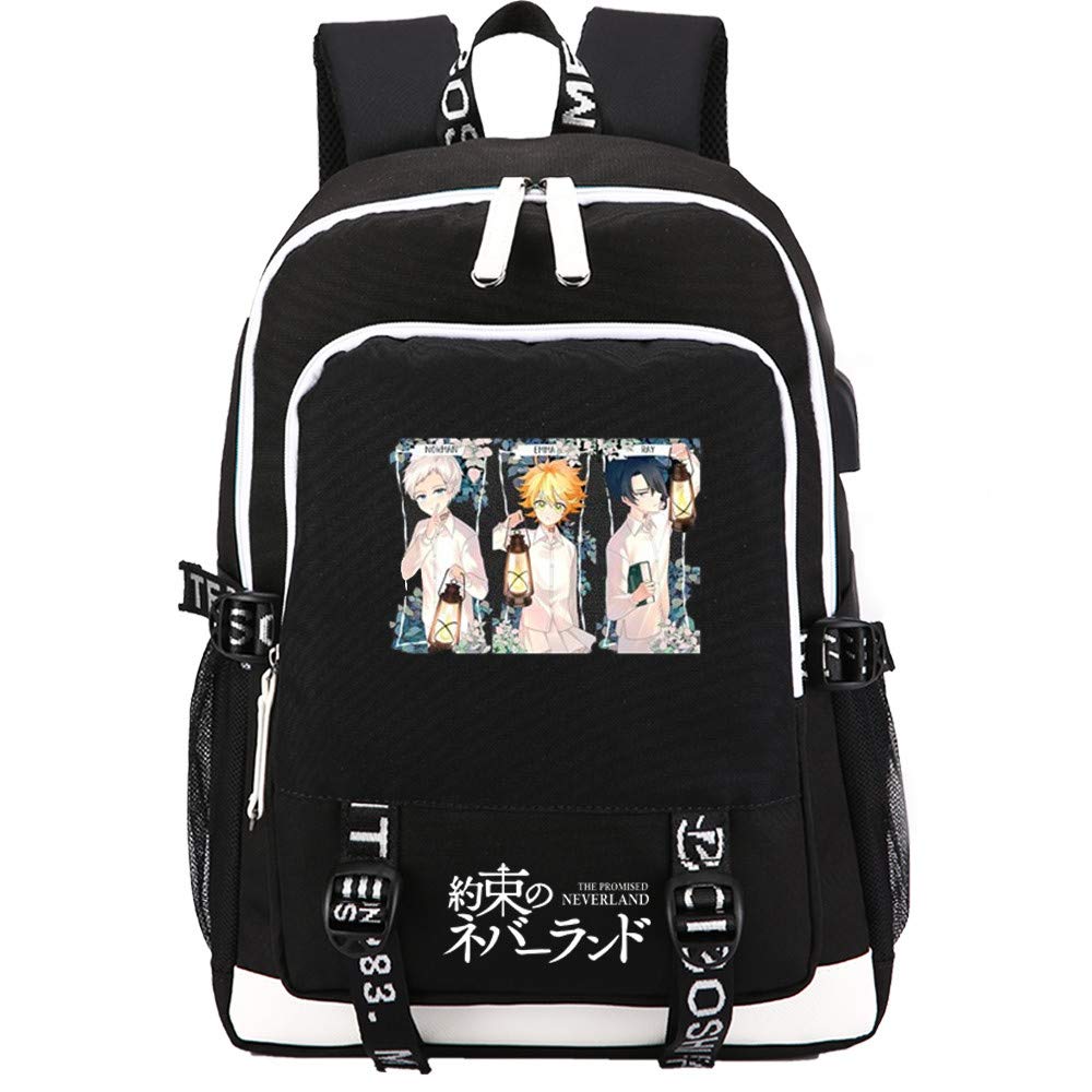 TKBASO Anime The Promised Neverland Backpack - Emma Cosplay Shoulder Bag with USB Charging Port for Laptop, School & Travel | Perfect for Anime Fans, College Students & Convention Cosplay