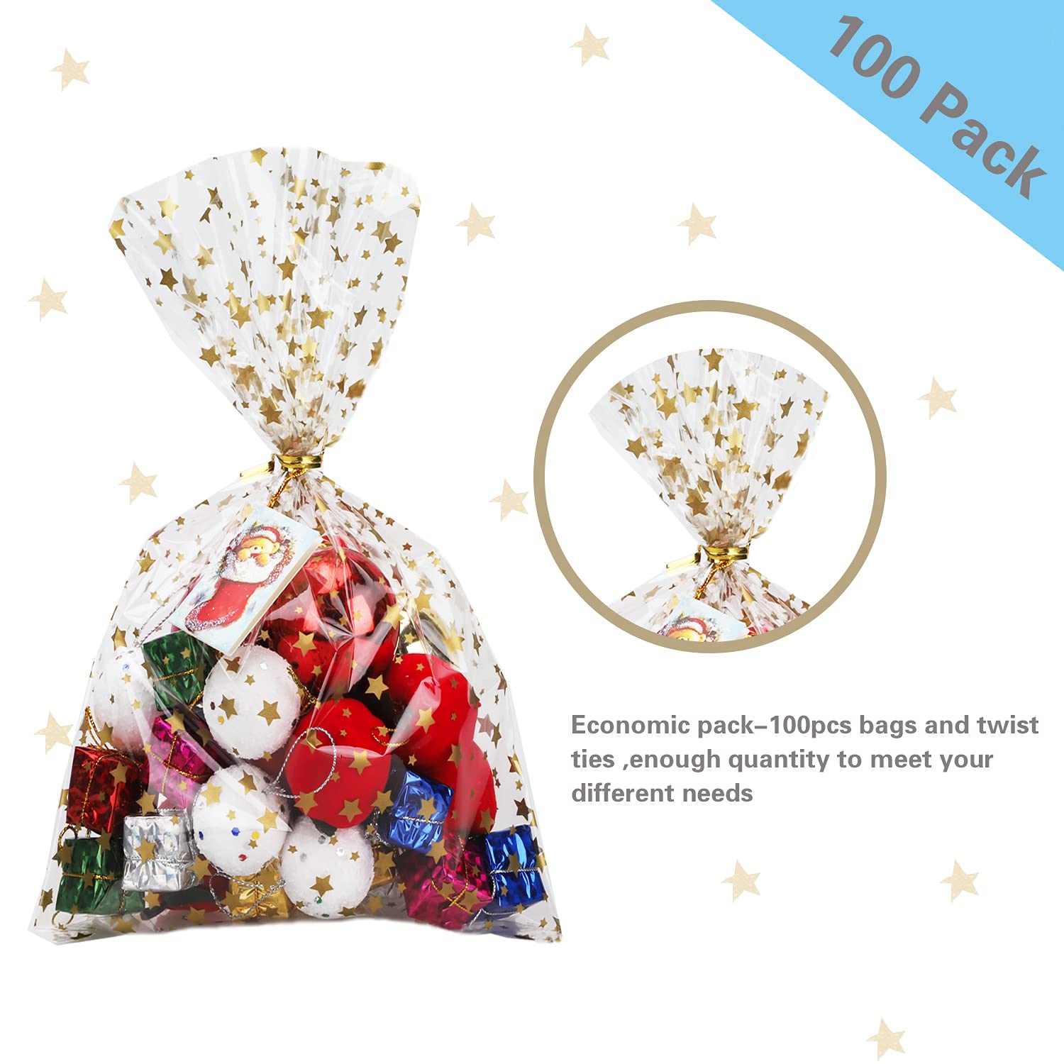 100 Pcs Gold Star Printed 7