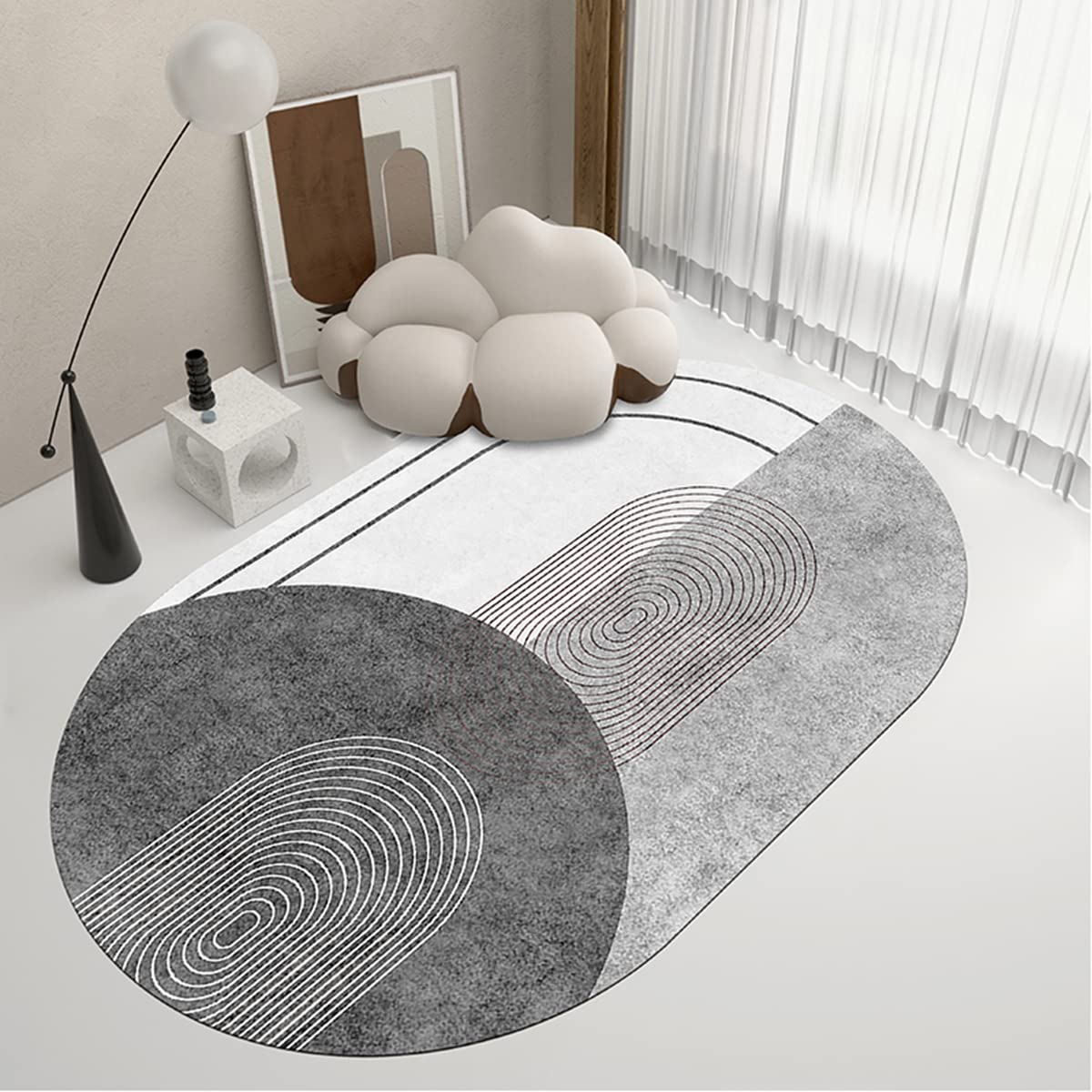Modern Echo Circle Geometric Area Rug 6x8ft - Gray Illusion Carpet for Living Room, Bedroom & Dining Room - Luxury Washable Indoor/Outdoor Accent Floor Decor - Perfect for Kitchen, Laundry & Bathroom Mats