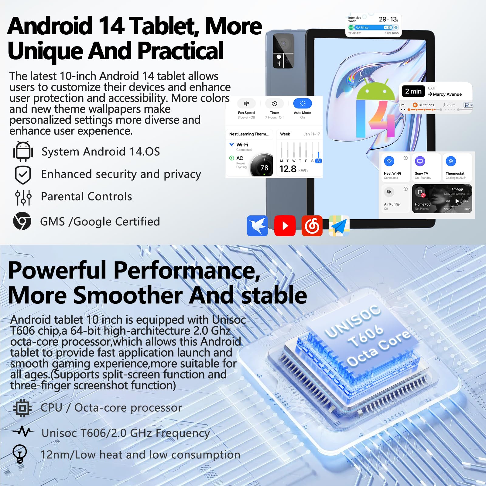 2025 Latest 10 Inch Android 14 Tablet with 4G LTE & Dual SIM Slots - 128GB ROM + 14GB RAM, Octa-Core Processor, 1TB Expandable Storage - 5G WiFi, 13MP+8MP Cameras, 7000mAh Battery, BT5.0, GPS - Includes Keyboard, Mouse & Stylus (Grey) - Perfect for Work, Study & Entertainment On-The-Go