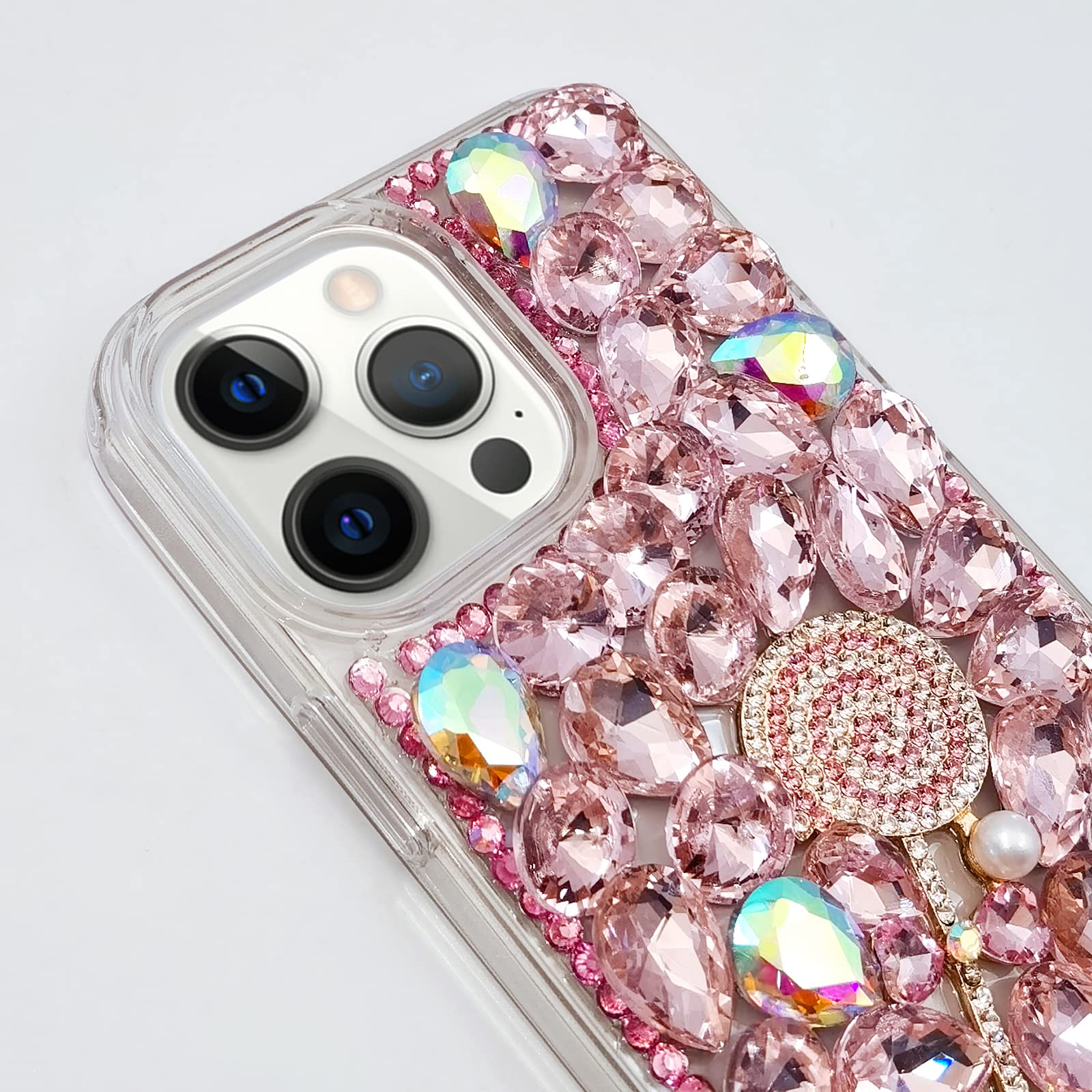 Losin Luxury Diamond Rhinestone Case for iPhone 13 Pro Max - Sparkling 3D Glitter Cover with Heart & Pearl Design - Fashion Bling Phone Case for Women & Girls (Perfect for Parties, Weddings & Special Occasions)