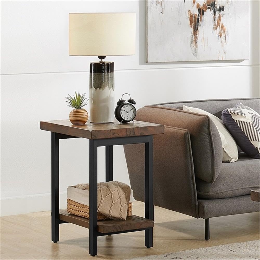 Alaterre Pomona Rustic End Table - Natural Finish Metal & Wood Side Table for Living Room | Handcrafted Home Decor Accent Stand with Solid Wood & Metal Design | Perfect for Coffee Table Companion, Bedroom Nightstand or Entryway Decor