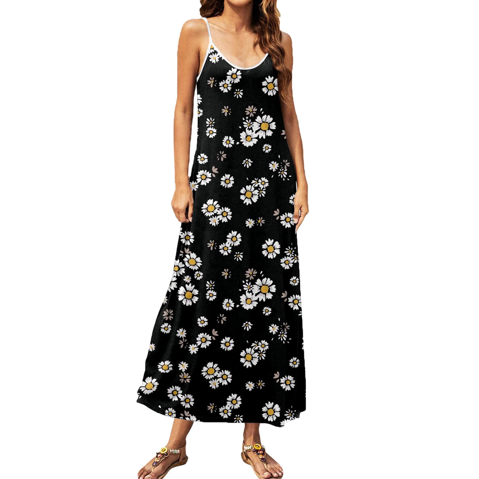 Women's Summer Tunic Dress - Casual Loose Flowy Swing Shift Maxi Dress with Printed Round Neck | Perfect for Beach Vacation, Outdoor Picnic & Summer Parties