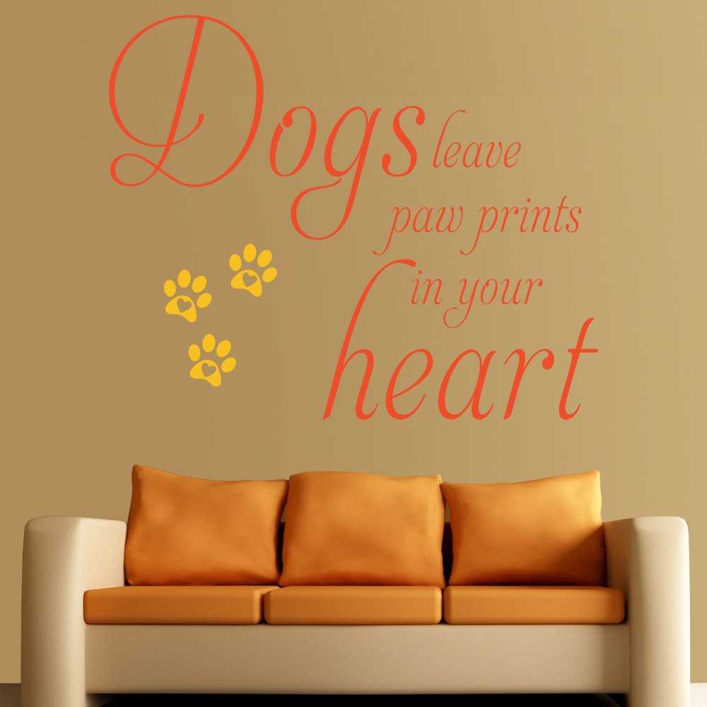 Dog Paw Print Wall Decal - Magenta Quote Sticker for Living Room & Kitchen Decor