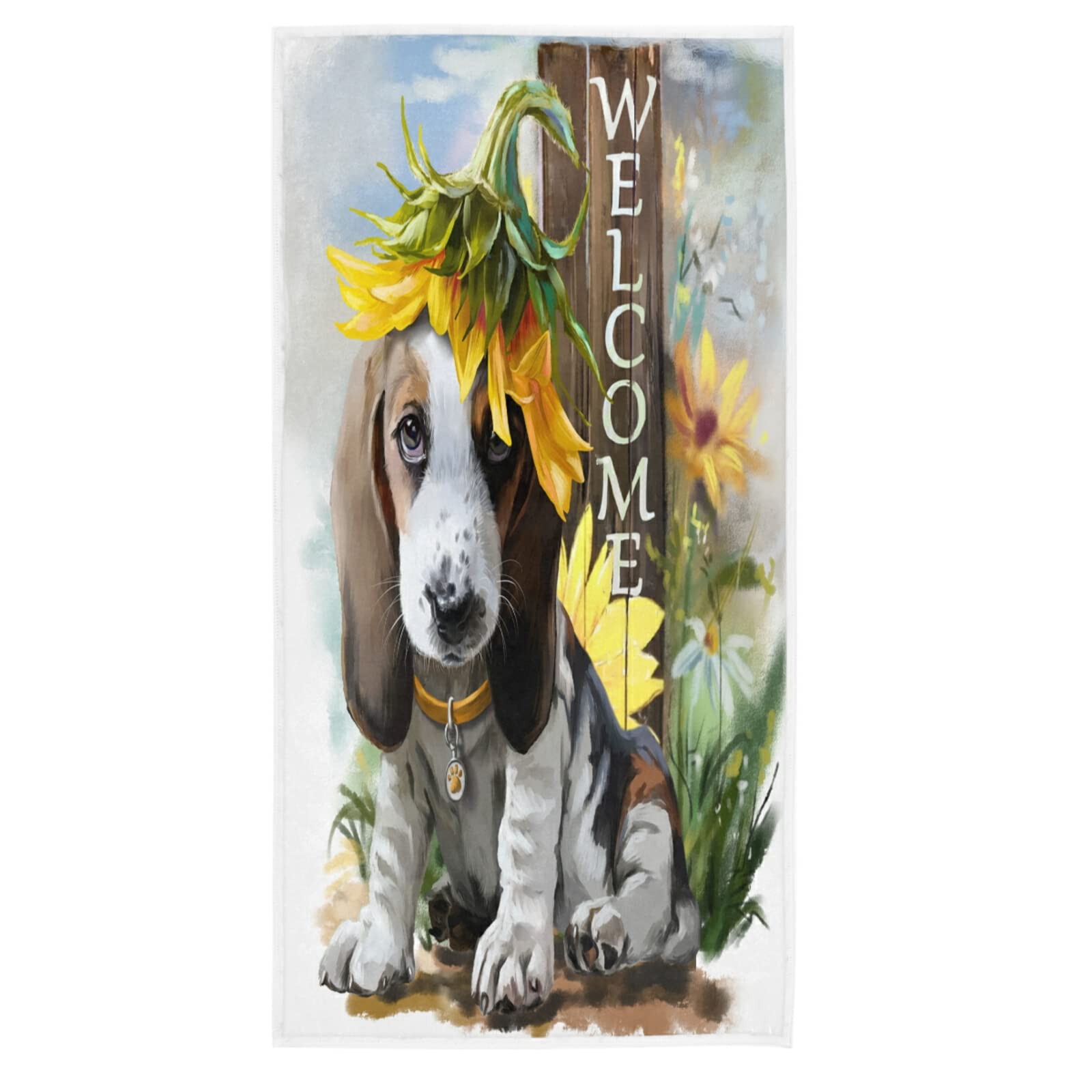 Sunflower Puppy Dog Soft Hand Towel - Absorbent 16x30 Inch Bath & Kitchen Towels for Bathroom, Spa, Gym - Perfect for Guests, Sunny Beagle Design