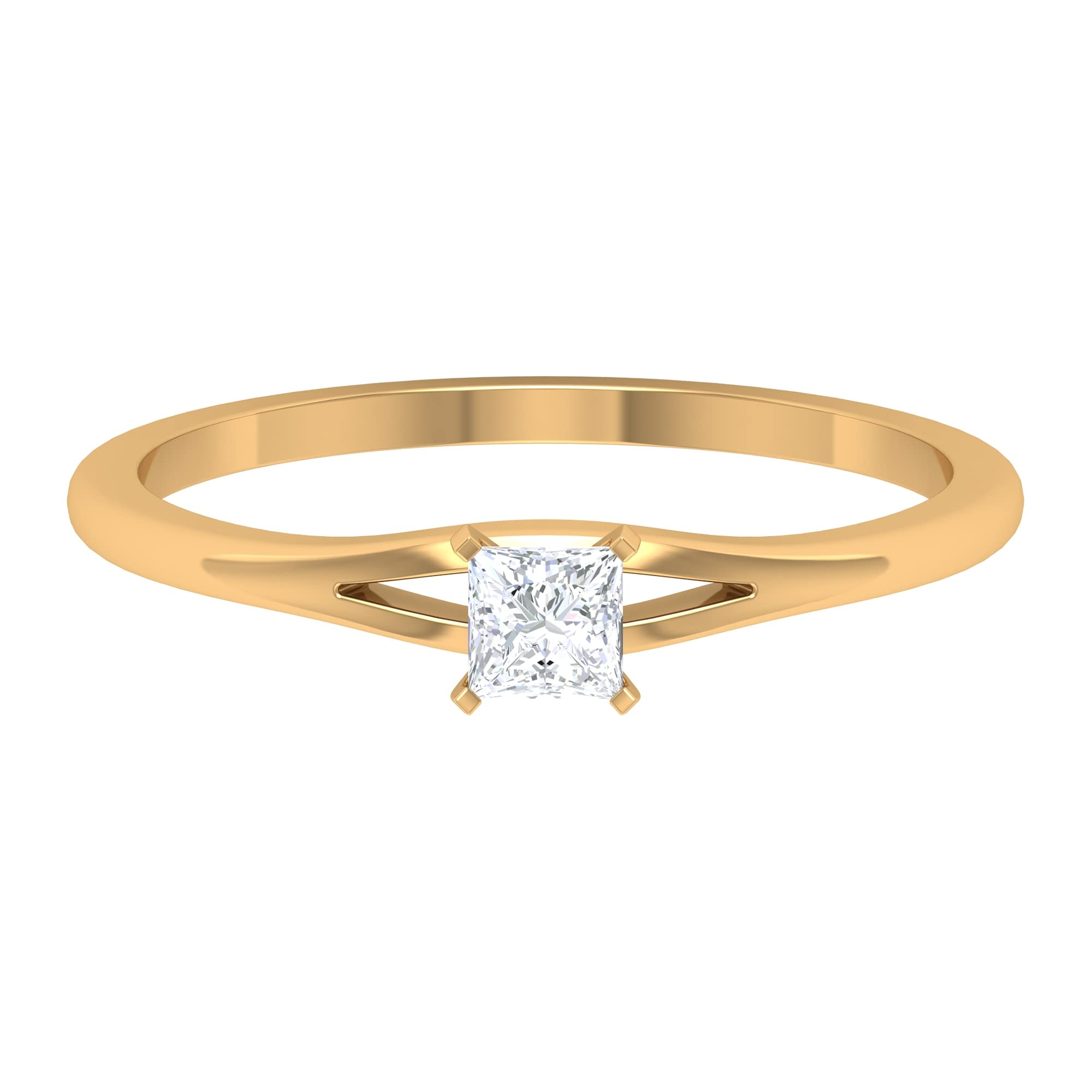 1/4 CT Princess Cut Cubic Zirconia Solitaire Ring in 10K Solid Gold with Split Shank - Elegant Women's Wedding, Engagement & Anniversary Jewelry Gift