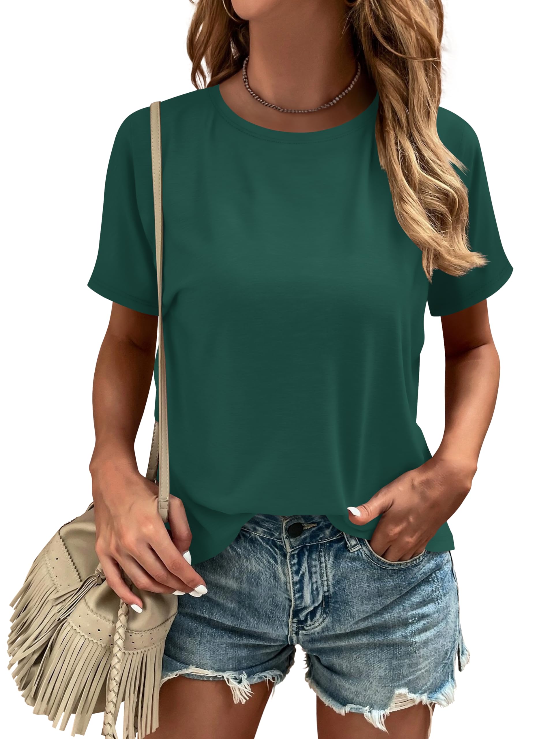 Women's Basic Crew Neck Short Sleeve T-Shirts - Solid Color Casual Summer Tops for Everyday Wear, Outfits, and Layering