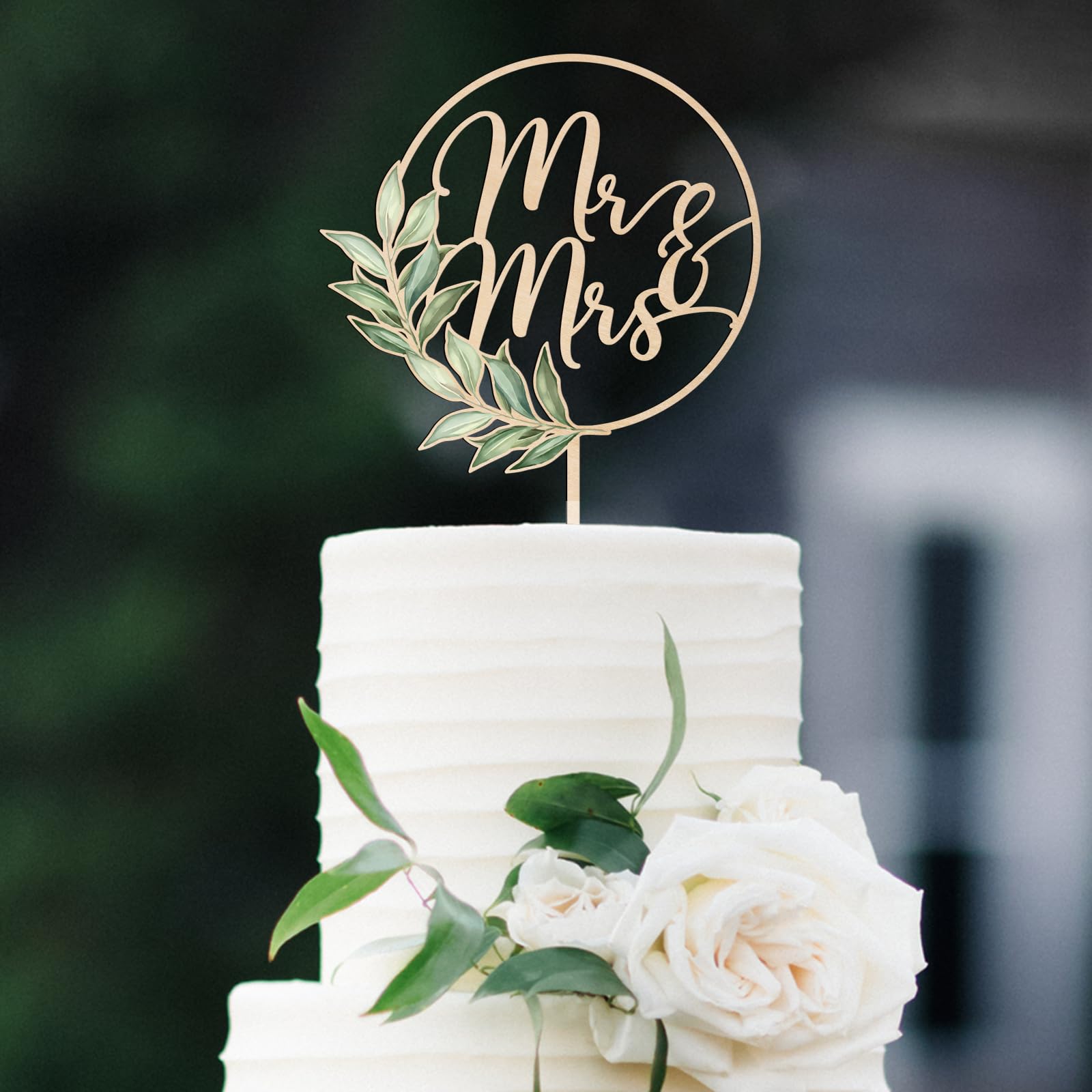 Mr & Mrs Wooden Cake Topper - Elegant Green Wedding Cake Decor (Design 02) | Perfect for Anniversary, Bridal Shower & Romantic Celebrations