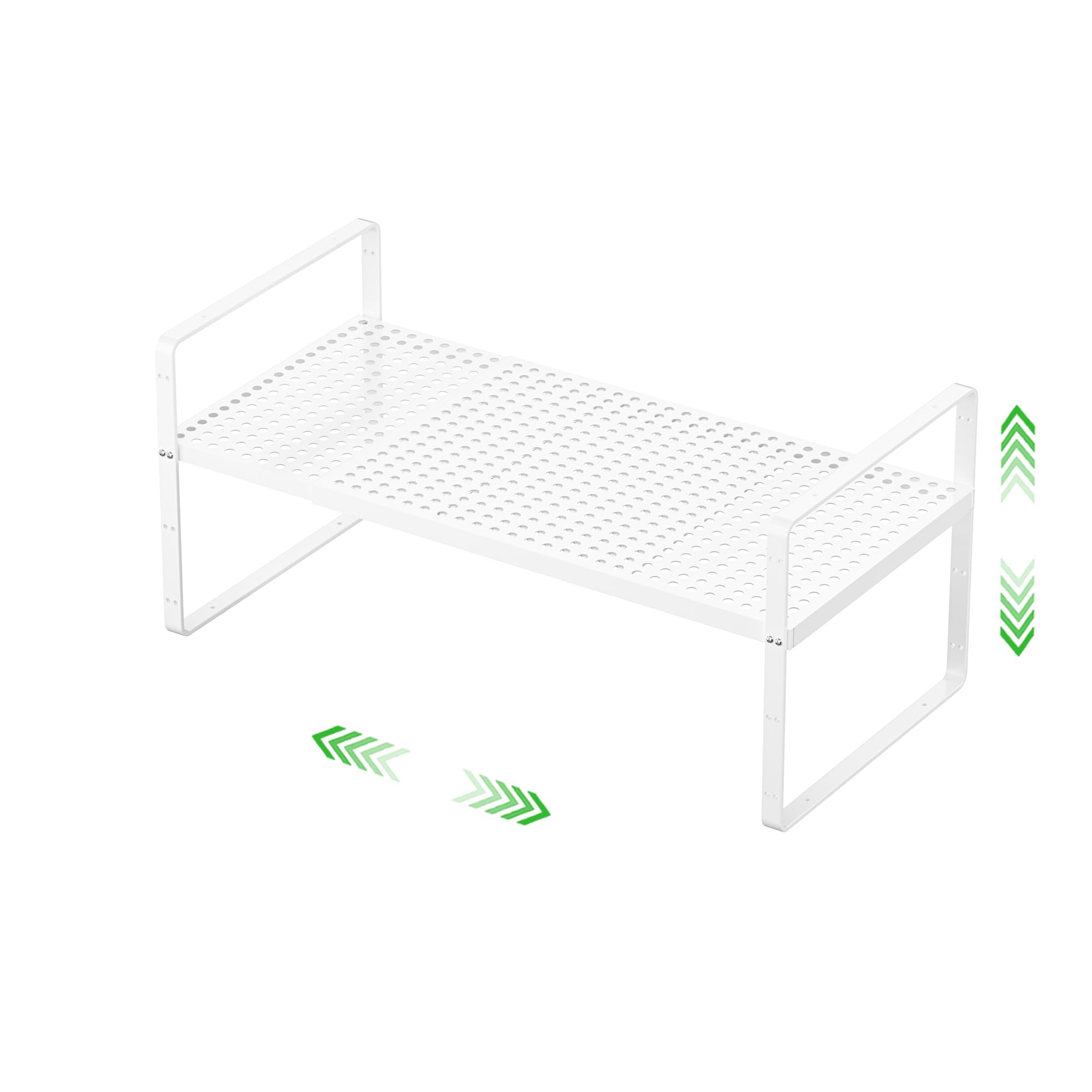 Expandable Cabinet Organizer Shelf - Stackable Storage Rack for Kitchen, Bathroom, Pantry & Office - Heavy Duty Non-Slip White Large Shelf (1 Pack) - Perfect for Spice Organization, Coffee Station & Countertop Storage
