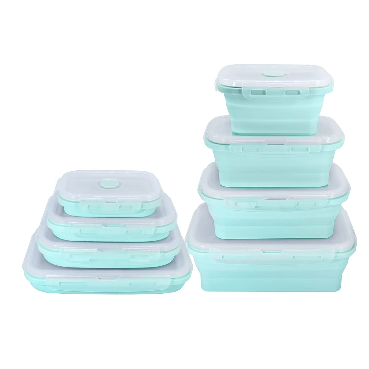 BJ Collapsible Food Storage Containers with Lids - 4-Piece Rectangle BPA-Free Meal Prep Bowls Set | Space-Saving Stackable Design for Camping, RV Travel & Home Kitchen Organization | Dishwasher Safe & Leak-Proof Blue Containers