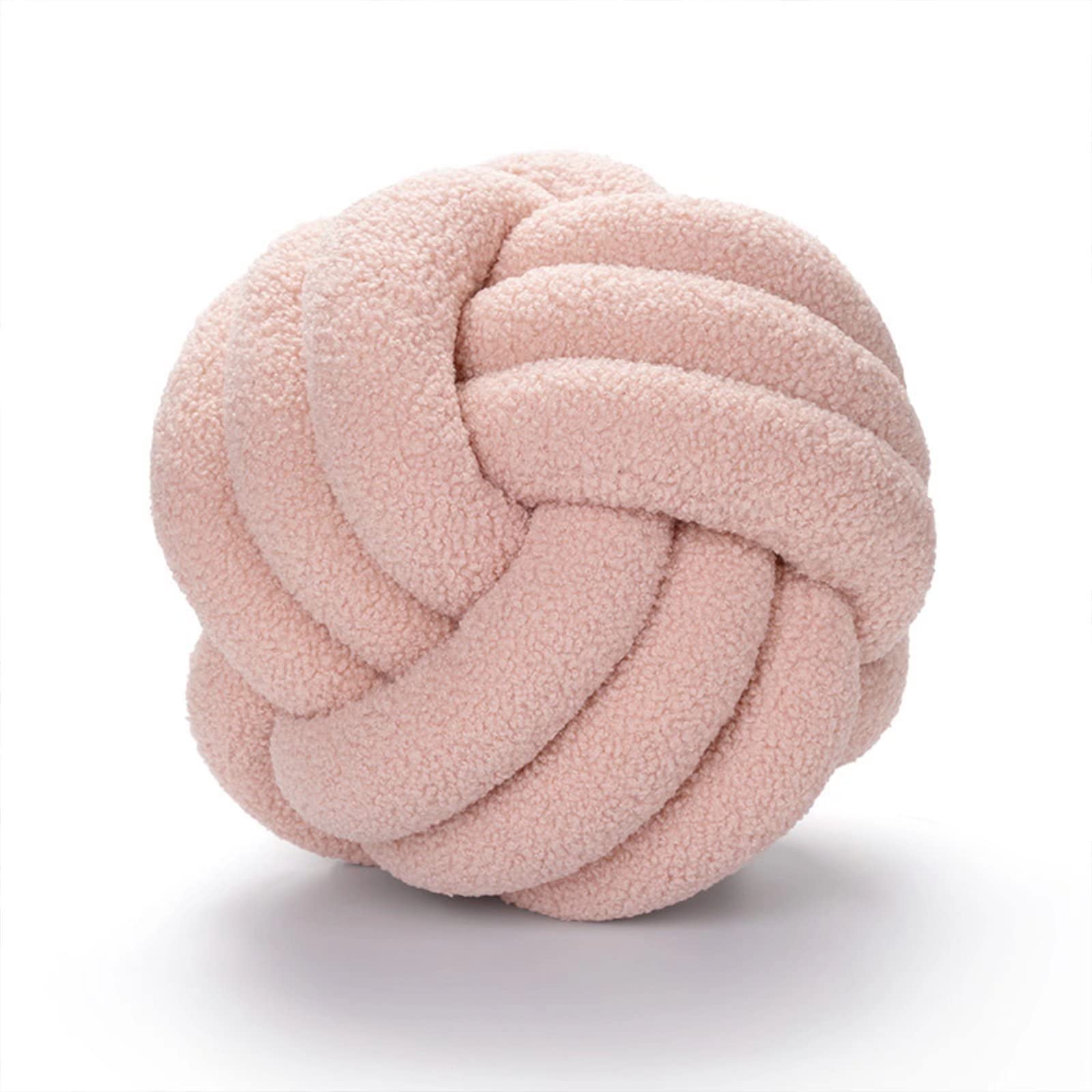 Handmade Boucle Knotted Ball Throw Pillow - Lamb Wool Plush Decorative Cushion for Sofa, Bed, Chair - Blush Pink 14