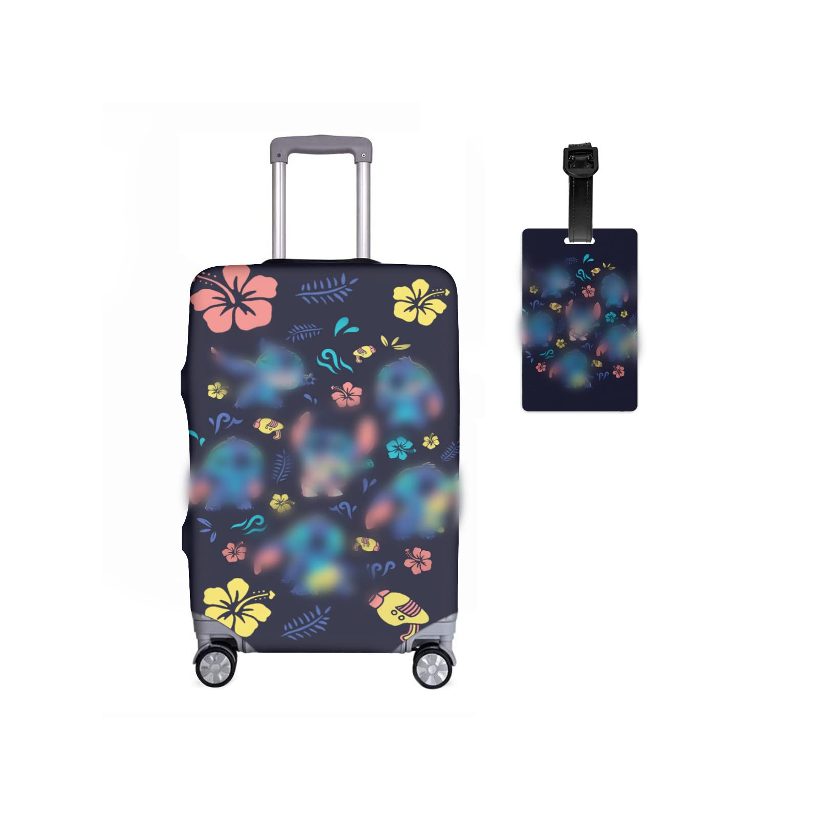 Anime Luggage Protector with Luggage Tag - Kawaii Anti-Scratch Suitcase Cover for Women & Men - Fits 18-32 Inch Travel Bags - Cute Cartoon Design for Airplane, Train, and Road Trips
