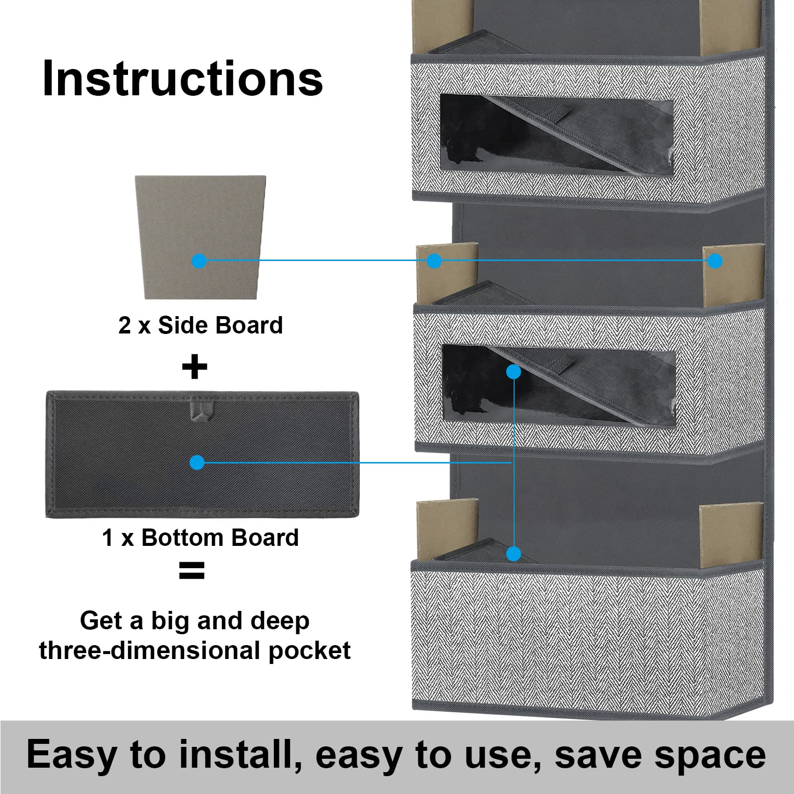 Homyfort Over the Door Hanging Organizer - 5 Large Pockets Wall Mount Storage with Clear Windows & 2 Reinforced Metal Hooks - Perfect for Pantry Organization, Nursery Storage, Bathroom Essentials, Kitchen Supplies, Closet Organization & Dorm Room Storage