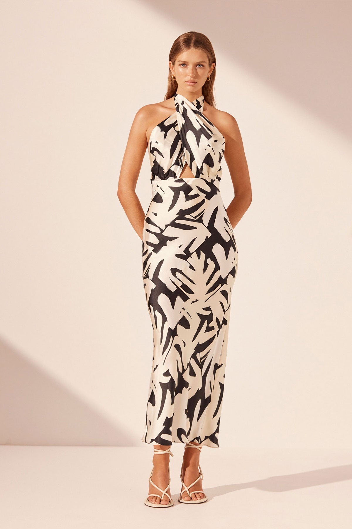 MICAH SILK CROSS FRONT HALTER BIAS MIDI DRESS - Elegant Summer Dress for Women, Beach Wedding Guest Outfit, Cocktail Party Attire