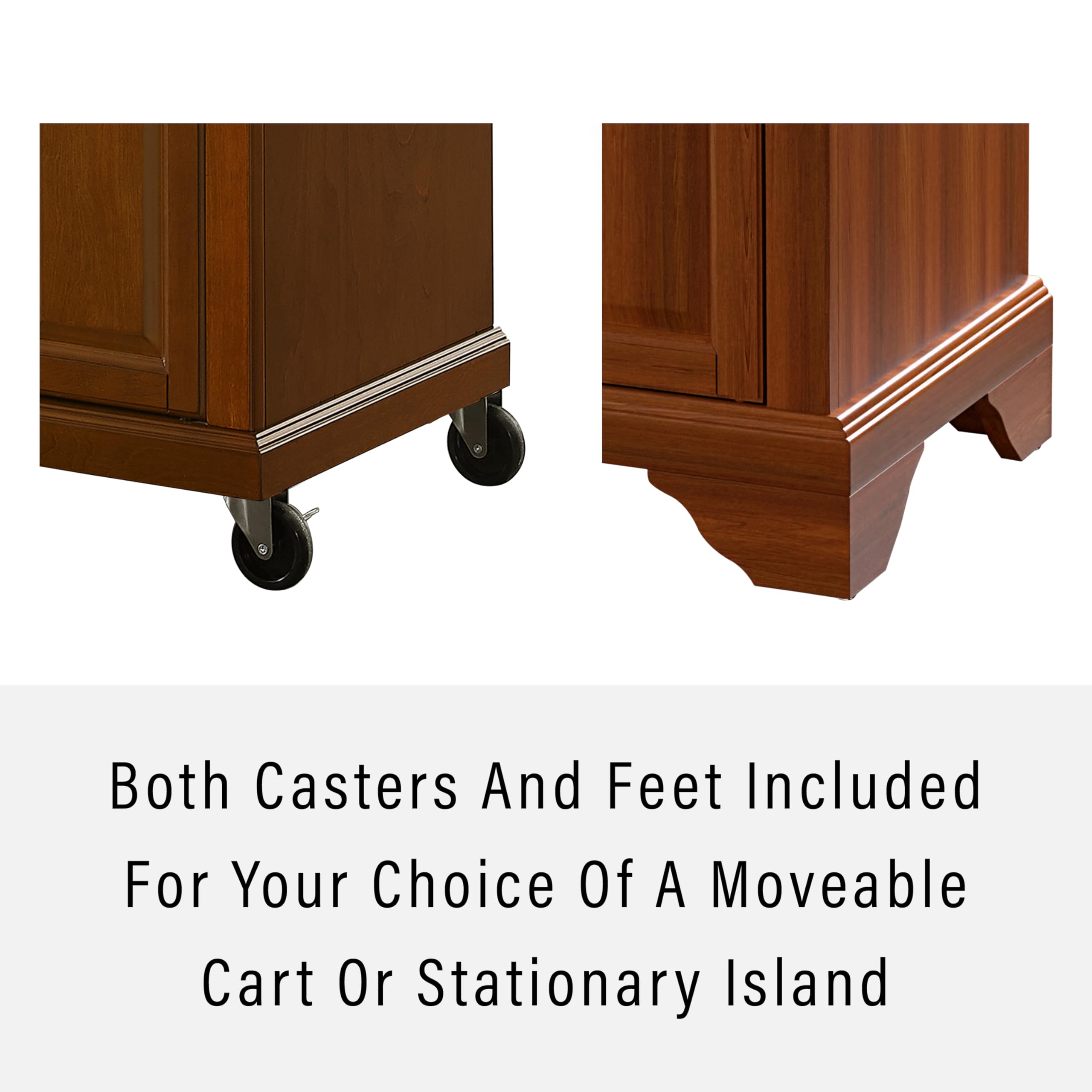 Crosley Lafayette Wood Top Rolling Kitchen Island Cart with Storage - Microwave Stand, Spice Rack, Cherry Finish | Perfect for Small Kitchens, Pantry Organization & Extra Counter Space