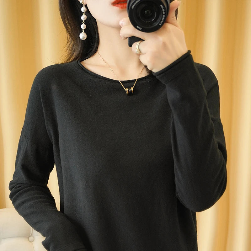 Soft Cotton O-Neck Pullover Knit Sweater for Women - Cozy Winter Wear & Casual Outfits