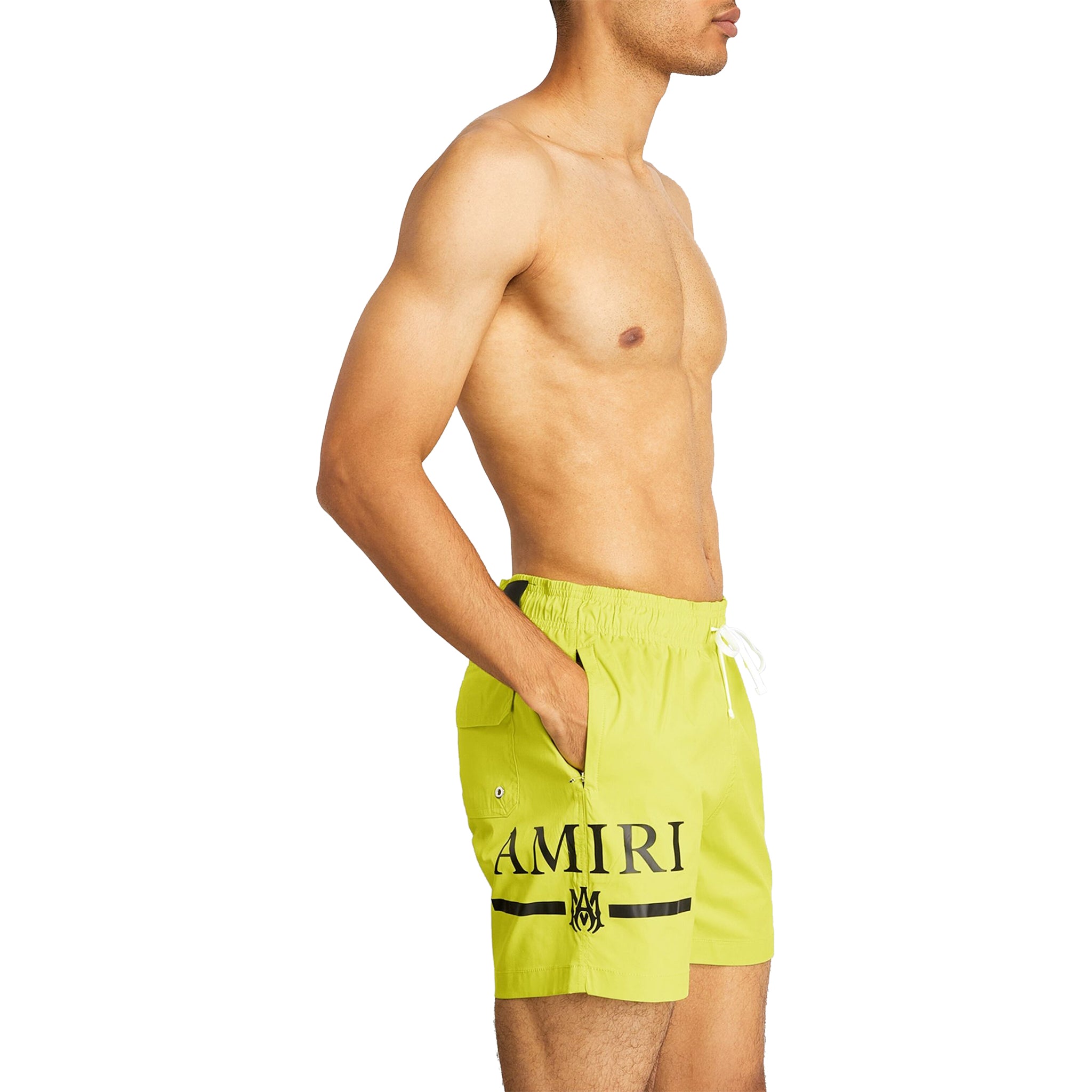 Amiri Men's Swim Shorts with Bar Logo - Quick Dry Swim Trunks for Beach, Pool & Vacation - Lime Green