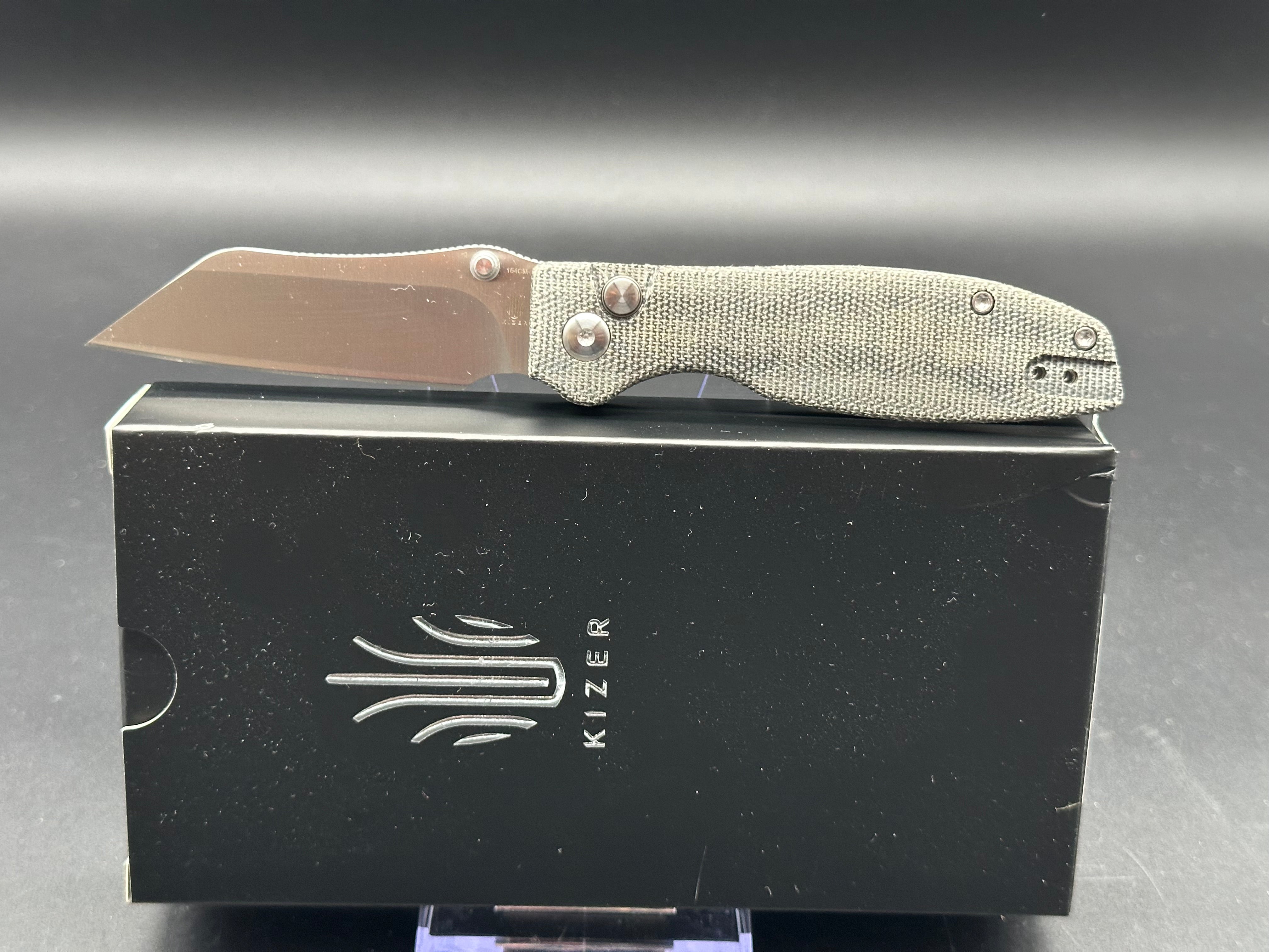 KIZER CRYPTID EDC Pocket Knife - 154CM Stainless Steel Blade, Button Lock, Micarta Handle - Perfect for Camping, Hiking & Everyday Carry