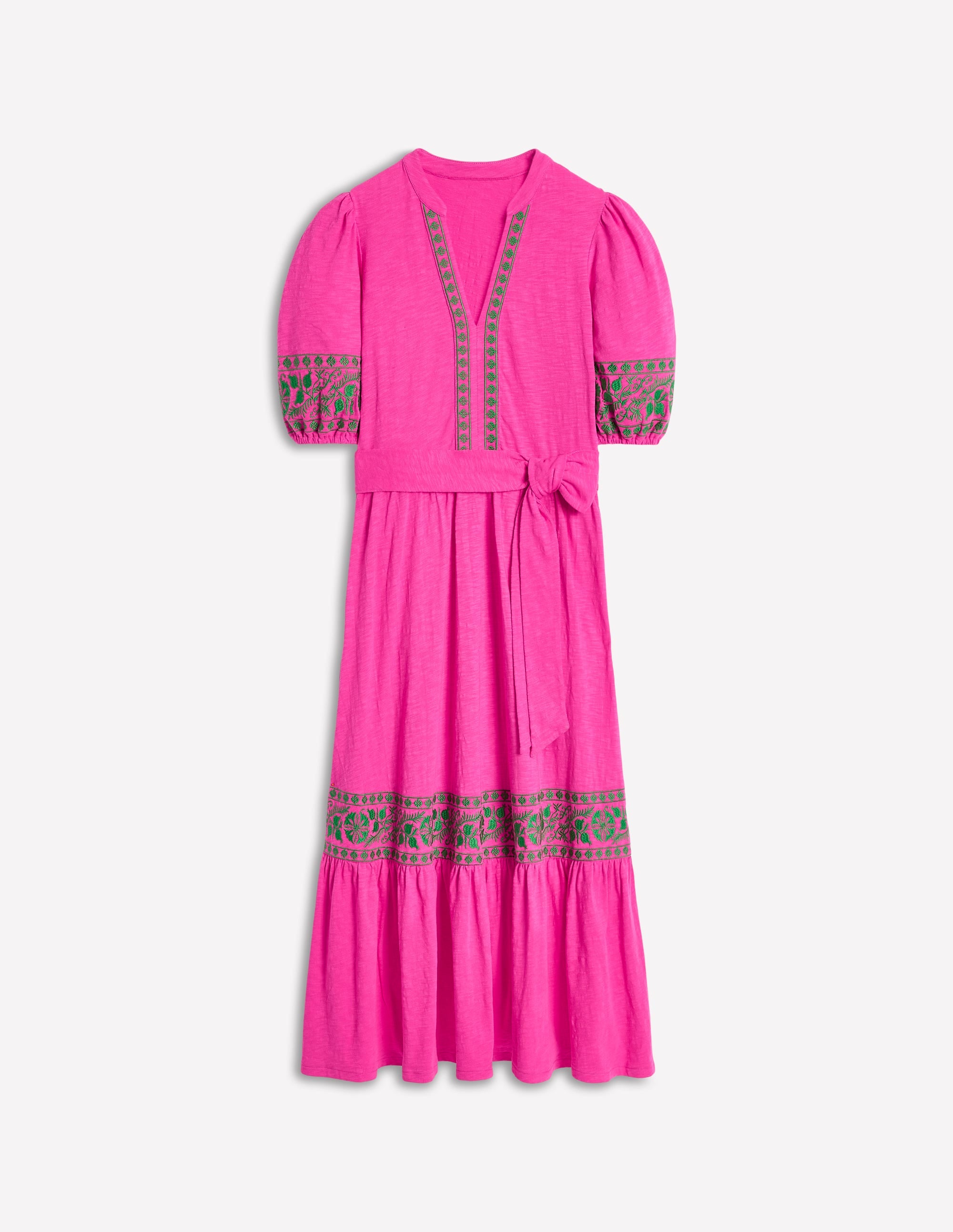 Amara Embroidered Jersey Dress in Pink Peony - Flowy Summer Dress for Women, Perfect for Beach Vacations, Weddings & Casual Outings