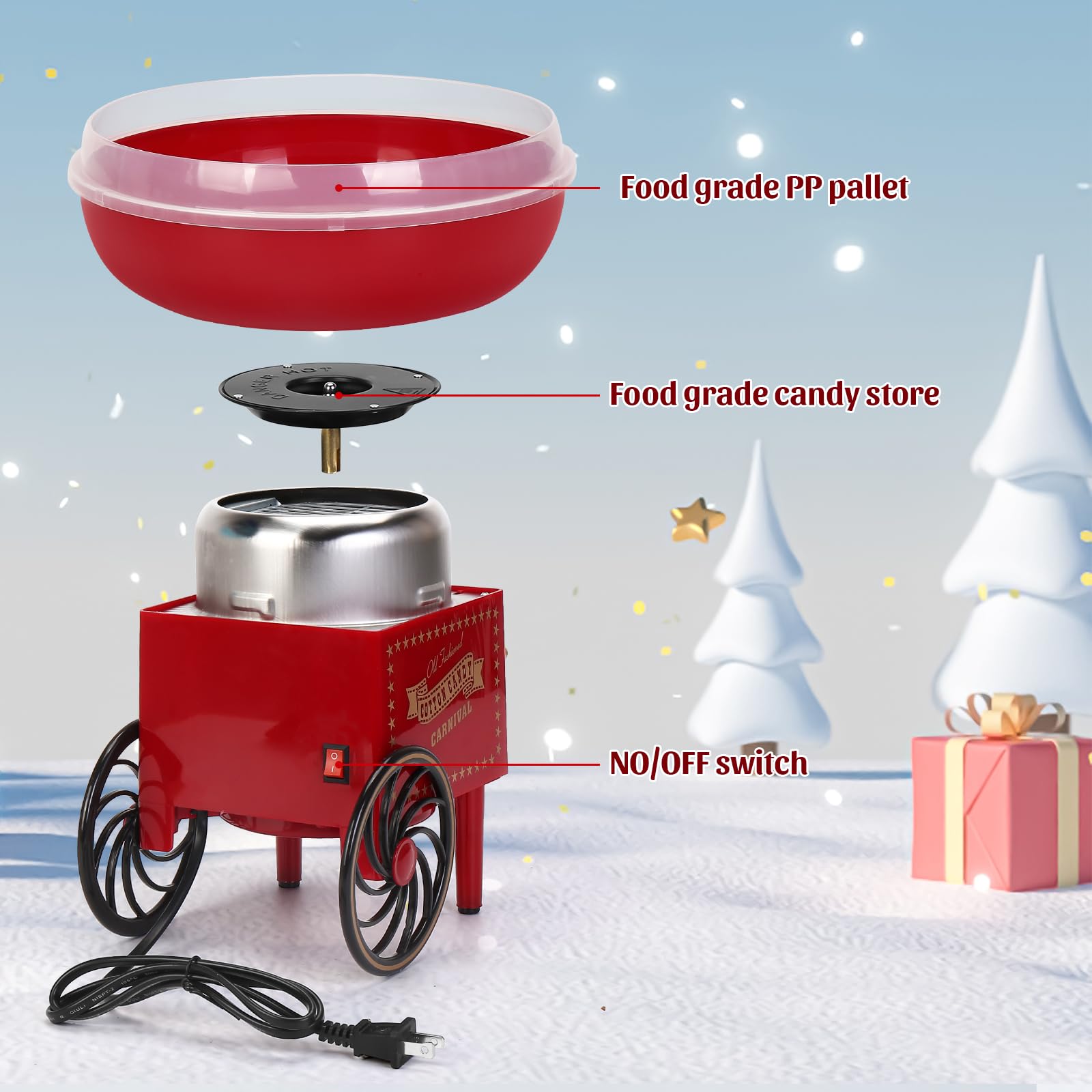 Mini Electric Cotton Candy Maker Machine with Sugar Scoop & Splash-Proof Plate - Portable Countertop Candy Floss Maker for Kids, Birthday Parties, Christmas, Carnivals & Home Use (Red)