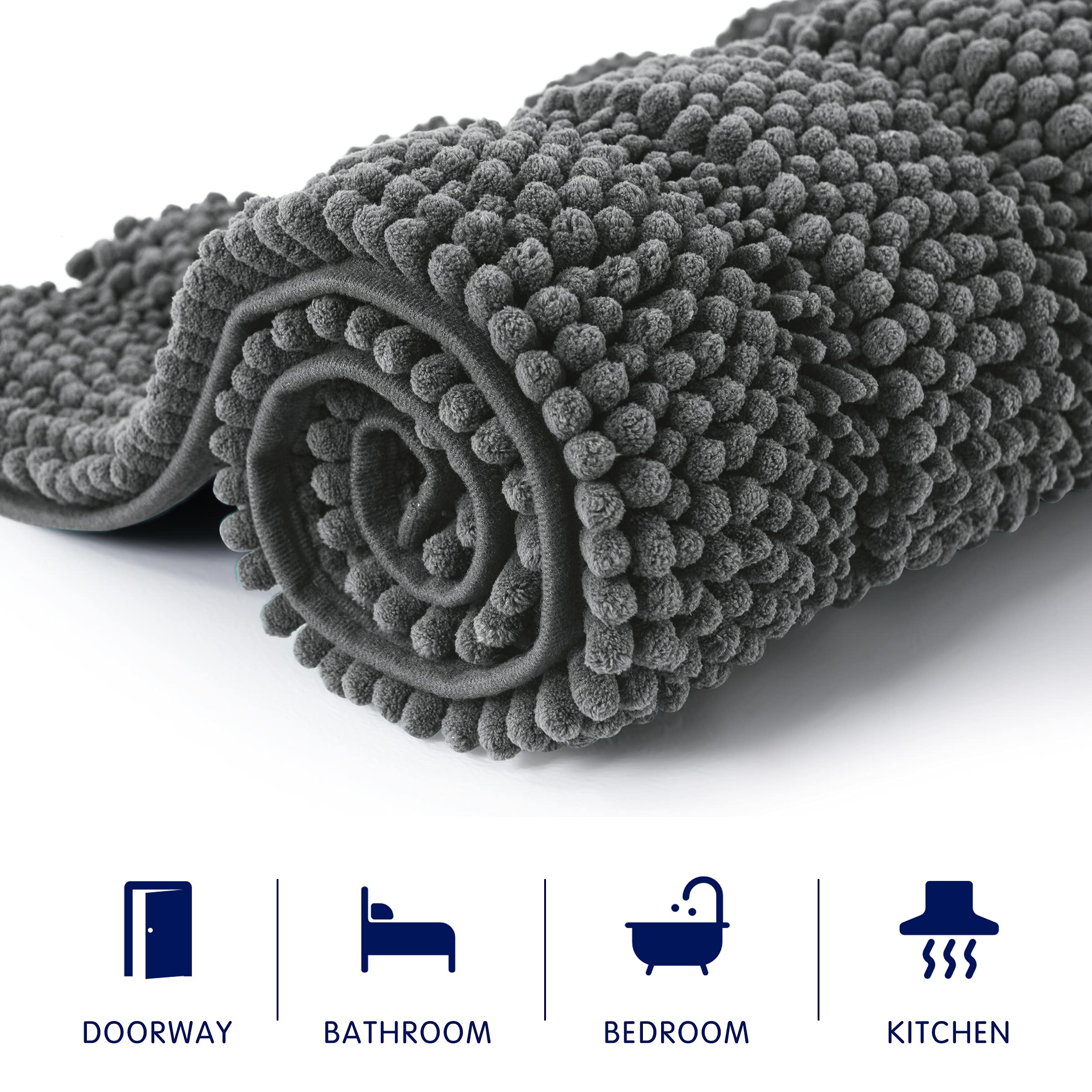 SUBRTEX Soft Striped Plush Bathroom Rug - Absorbent Quick-Drying Bath Mat for Shower & Bathroom Floor - Machine Washable Non-Slip Bath Mat (Gray, 18
