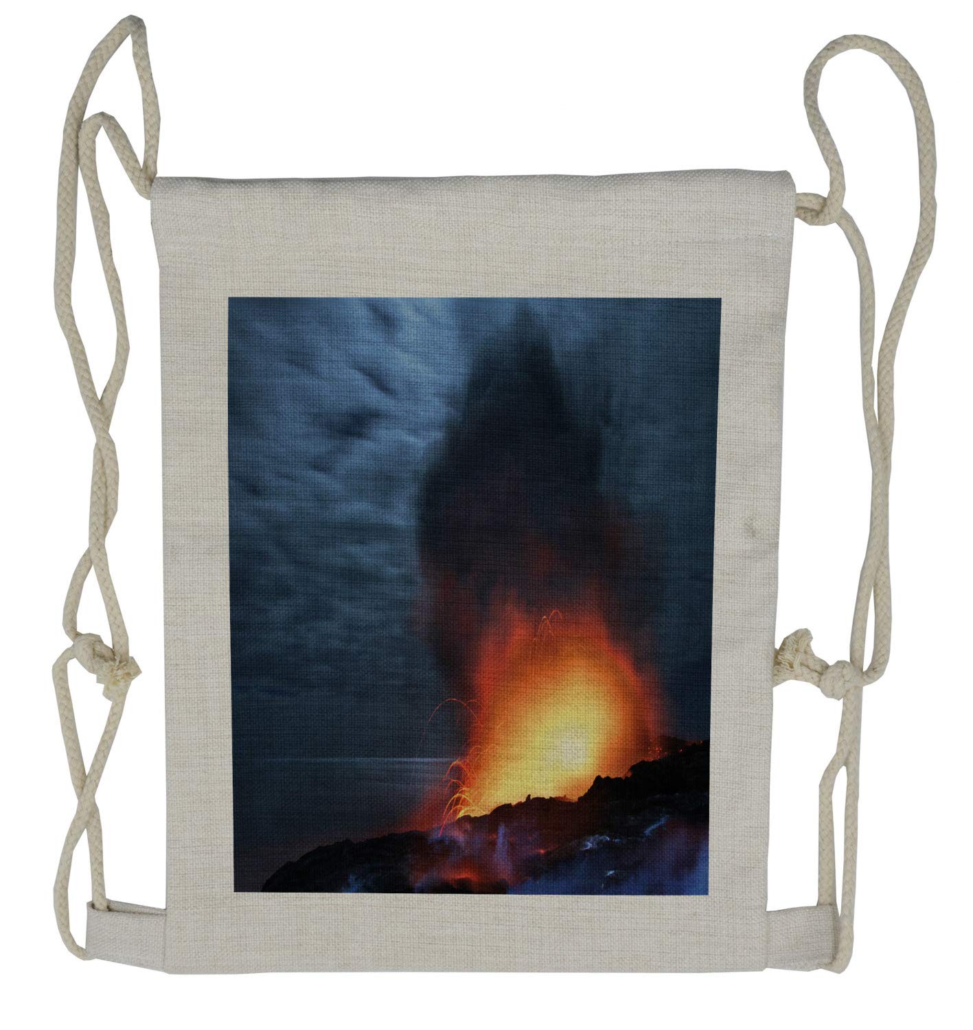 Lunarable Volcano Drawstring Backpack - Erupting Lava Night Design Lightweight Sackpack Bag for Hiking, Travel & School Use