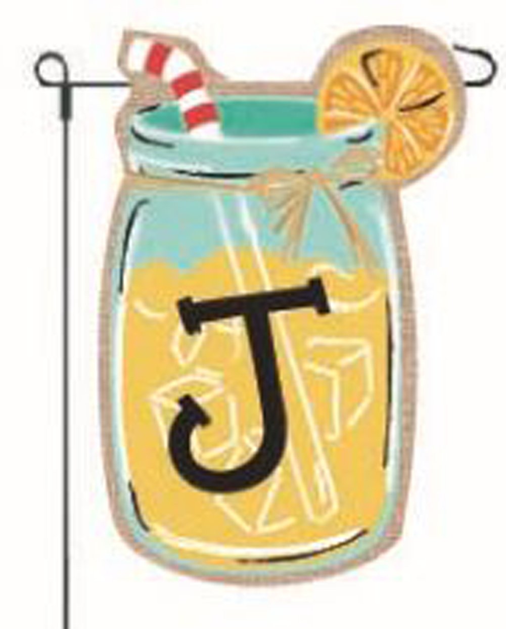 JEC Monogram Lemonade Mason Jar Burlap Summer Garden Flag 12.5 x 18 Inches - Personalized Letter J Outdoor Decoration for Patio, Yard & Seasonal Home Decor