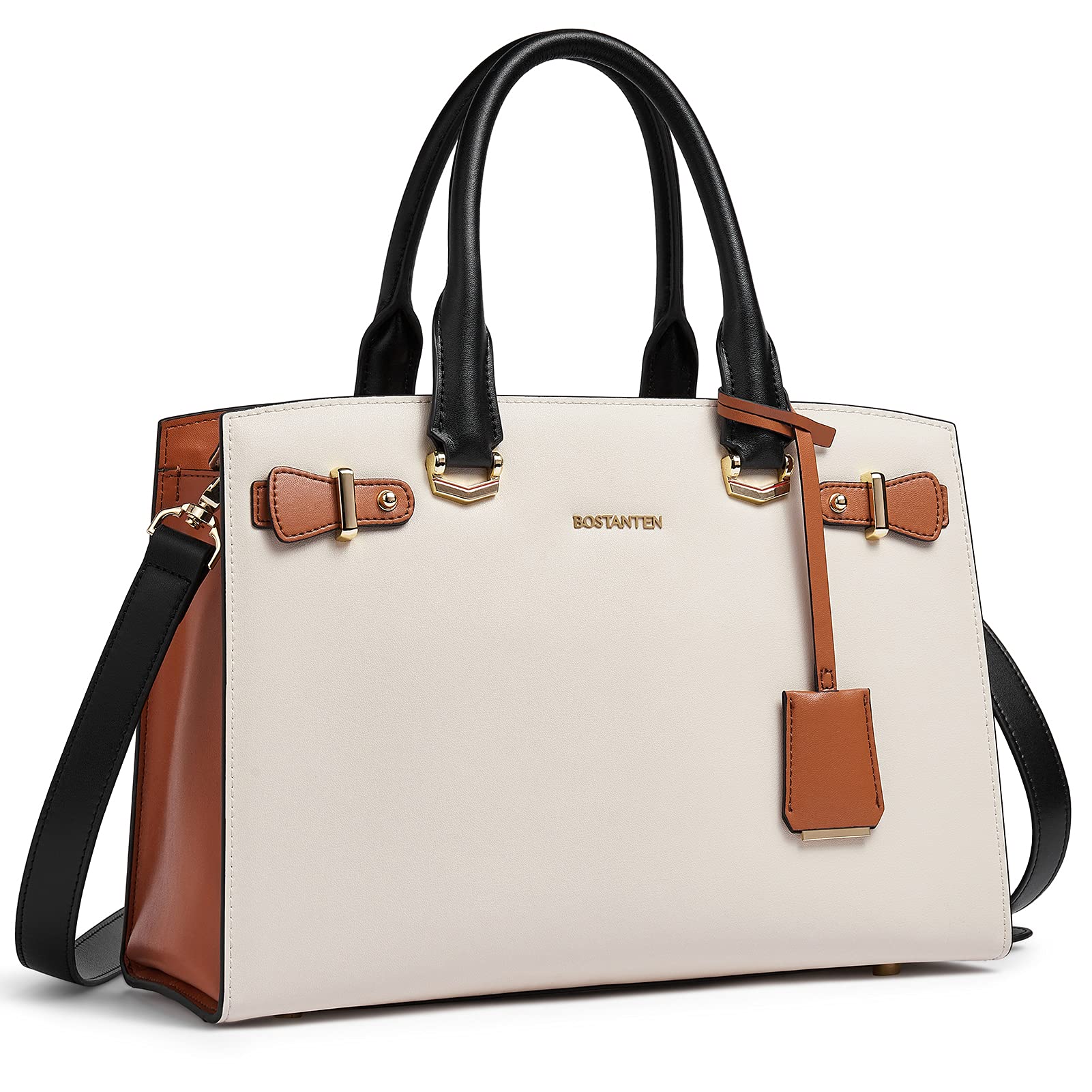 BOSTANTEN Women's Genuine Leather Handbag - Stylish Designer Satchel Purse with Top Handle, Shoulder Strap & Crossbody Option - Perfect for Work, Travel & Everyday Use