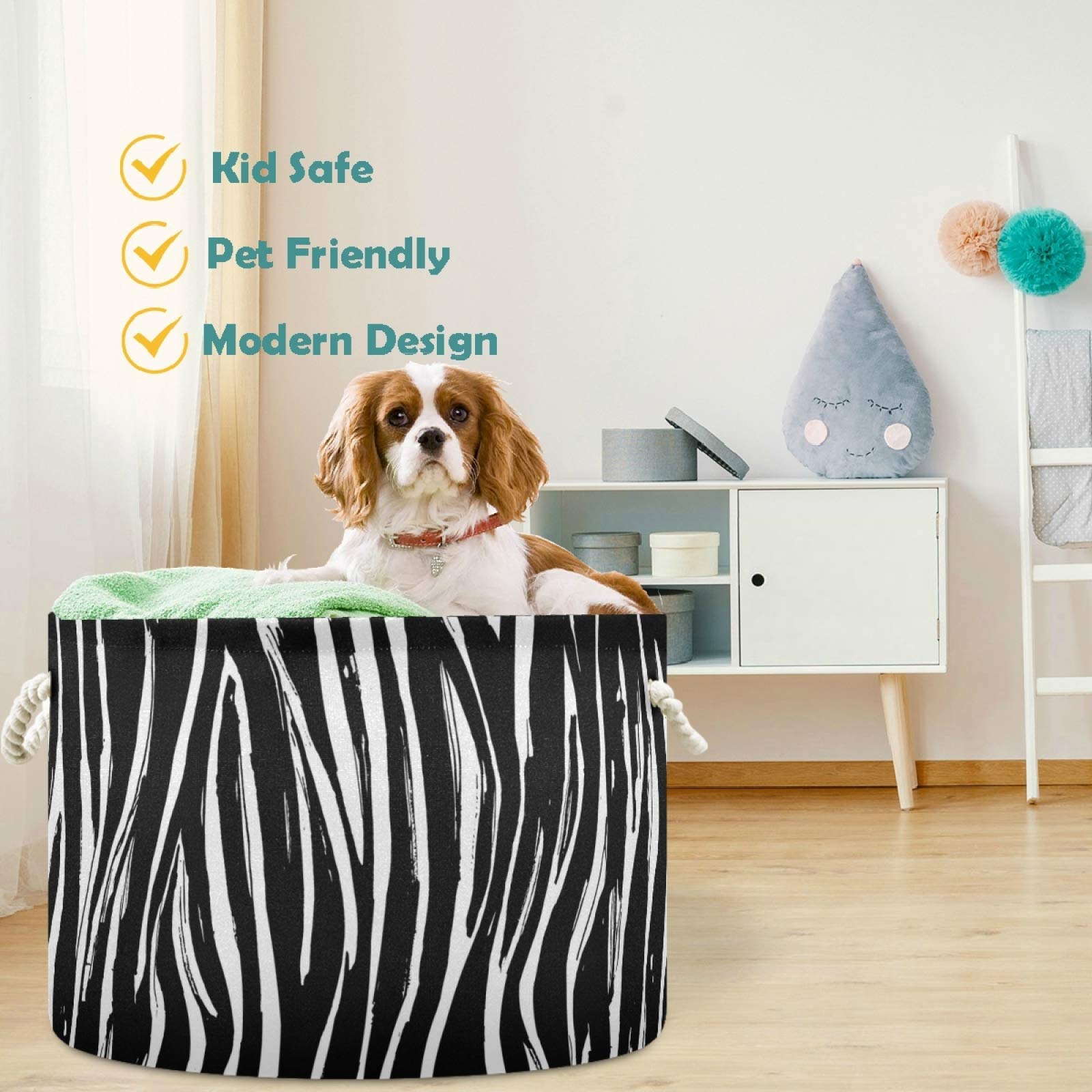 Visesunny Collapsible Zebra Stripe Laundry Basket - Fabric Storage Bin for Clothes, Toys & Organizing - Perfect for Bathroom, Bedroom, Nursery, Closet & Office - Foldable Storage Solution for Home Organization