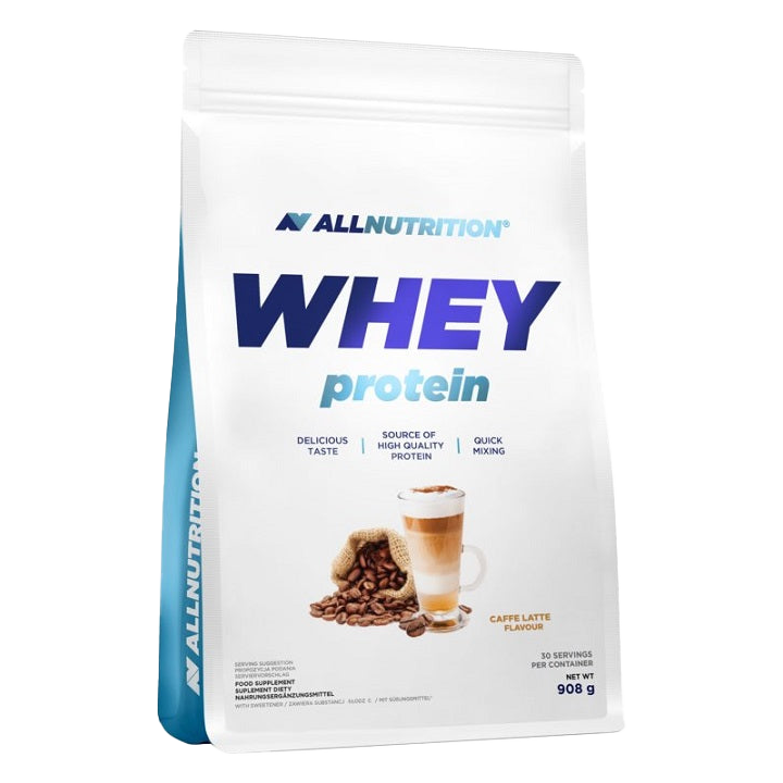 Allnutrition Whey Protein Powder - Caffe Latte Flavor, 908g | High Protein Supplement for Muscle Recovery & Workout | Perfect for Post-Workout Shakes & Healthy Breakfasts