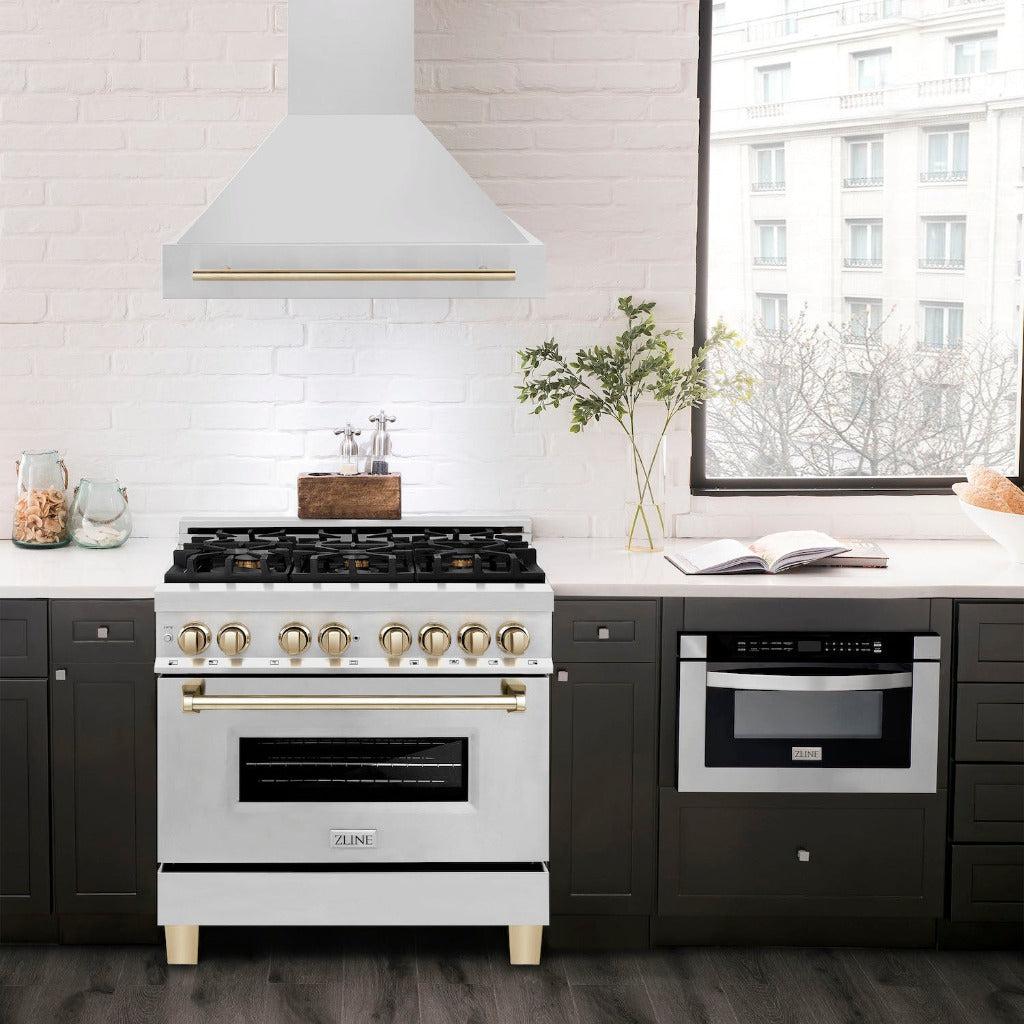 ZLINE Autograph Edition 36 Inch Stainless Steel Range Hood with Stainless Steel Shell & Accent Handle (8654STZ 36) - Professional Kitchen Ventilation for Modern Homes