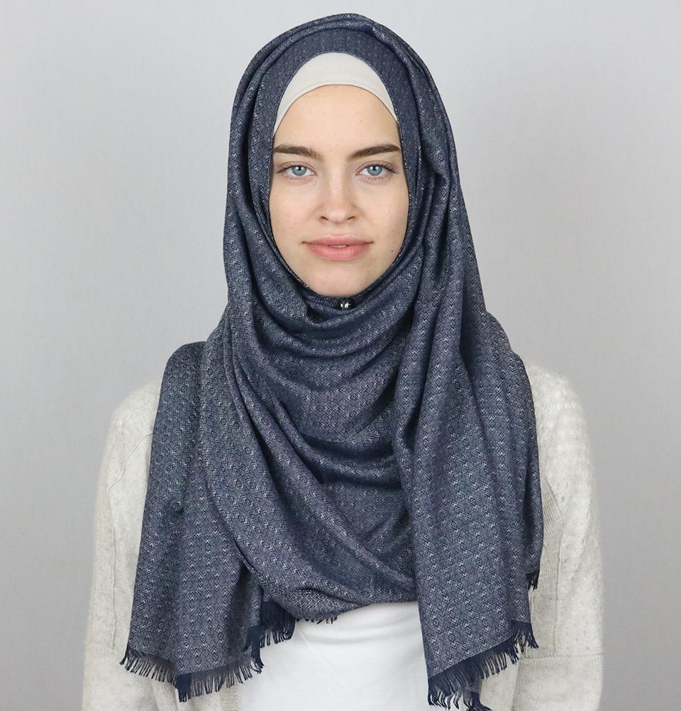 Aker Jacquard Hijab Shawl - Navy Blue 1023BRL | Premium Muslim Headscarf for Women | Perfect for Prayer, Modest Fashion & Everyday Wear