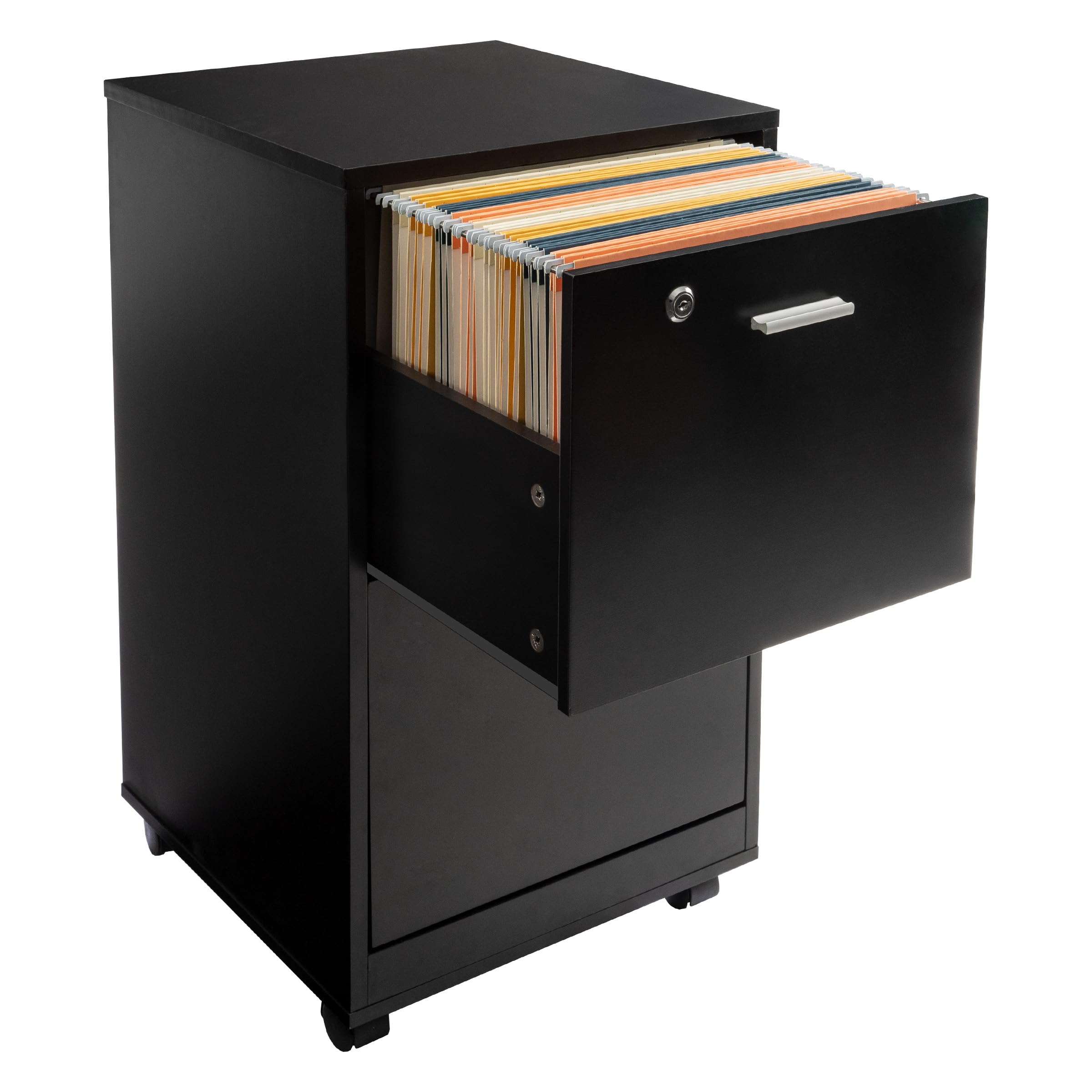 Lavish Home 2-Drawer File Cabinet with Lock - Deep Storage Rolling Filing Cabinet for Under Desk, Home & Office Use - Black - Perfect for Organizing Documents, Bills, and Office Supplies in Small Spaces