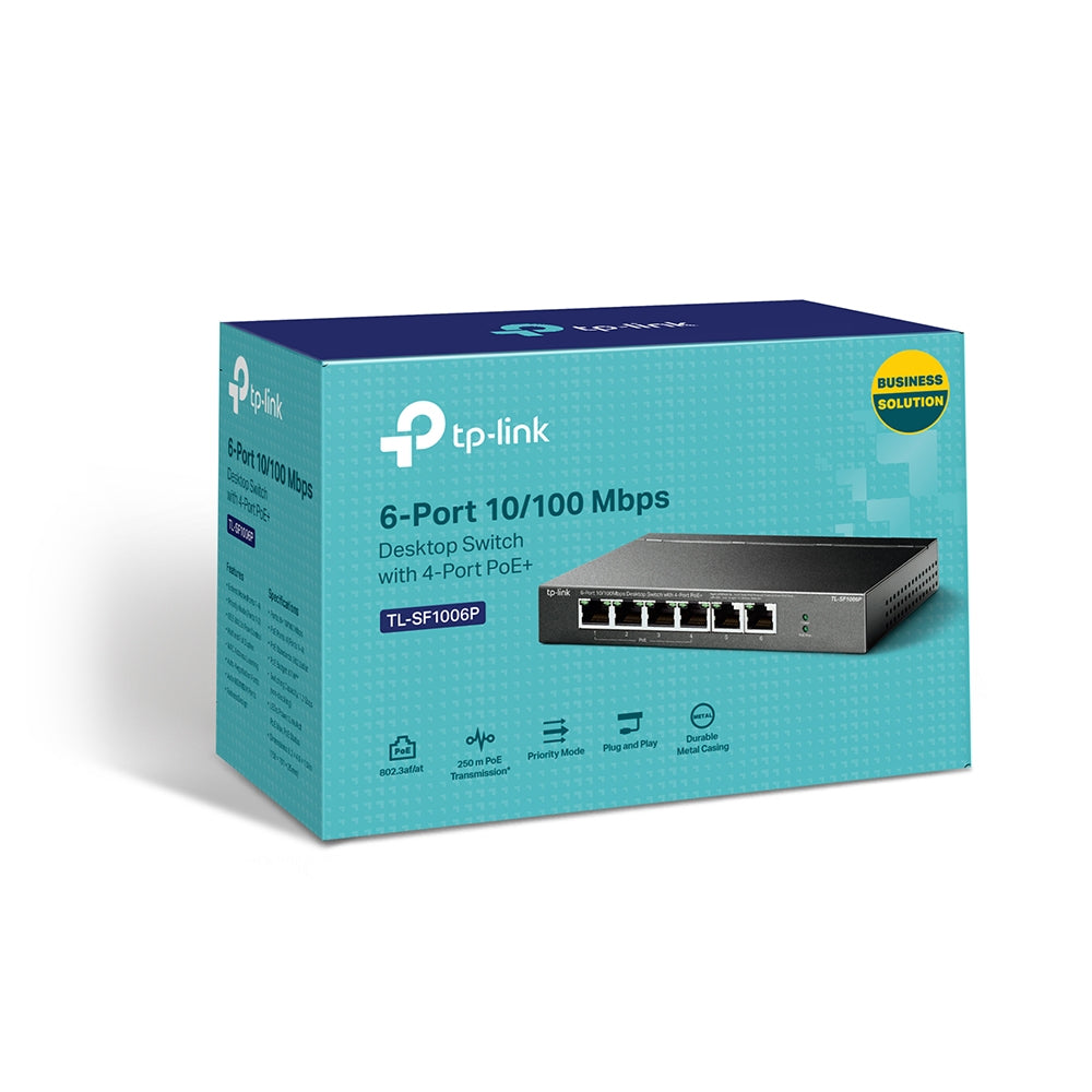 6 Port 10/100Mbps Desktop Switch with 4 Port PoE+ - High Speed Ethernet Network Hub for Home Office, Small Business & Smart Home Devices (Power Over Ethernet)