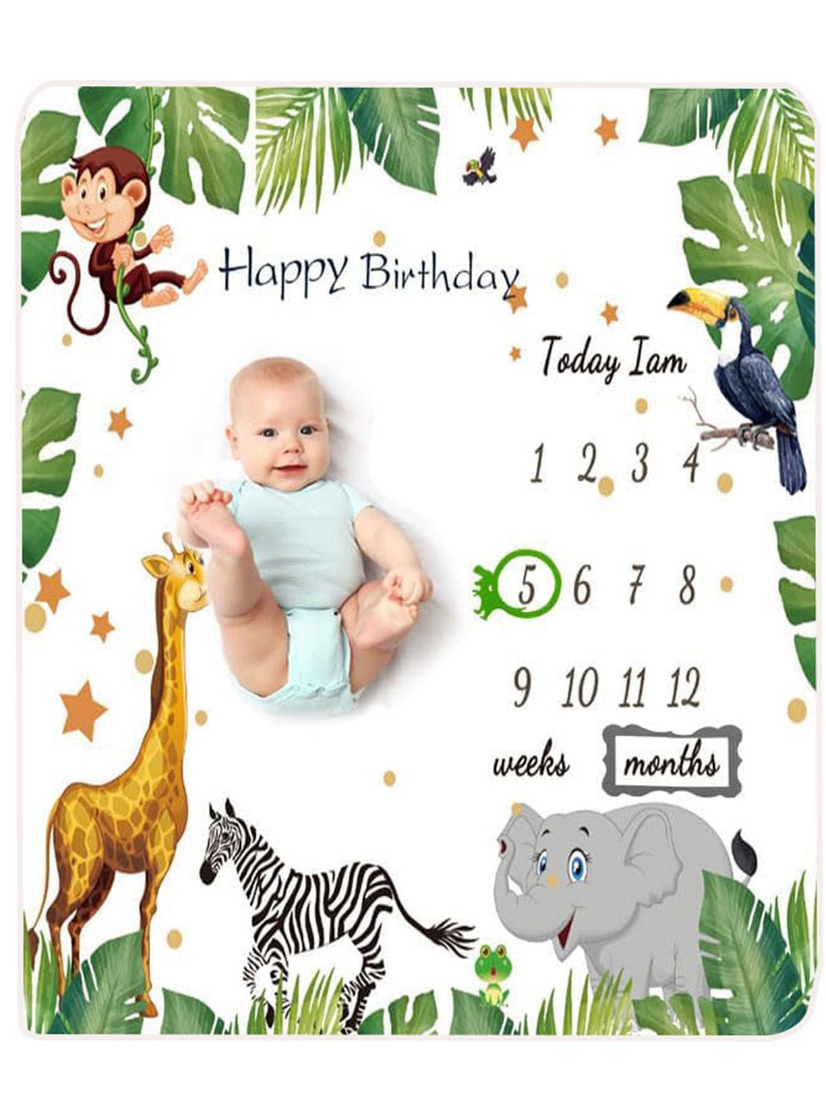 Premium Baby Milestone Blanket - Soft Fleece Woodland Animals Blanket for Photography & Baby Shower Gifts (60